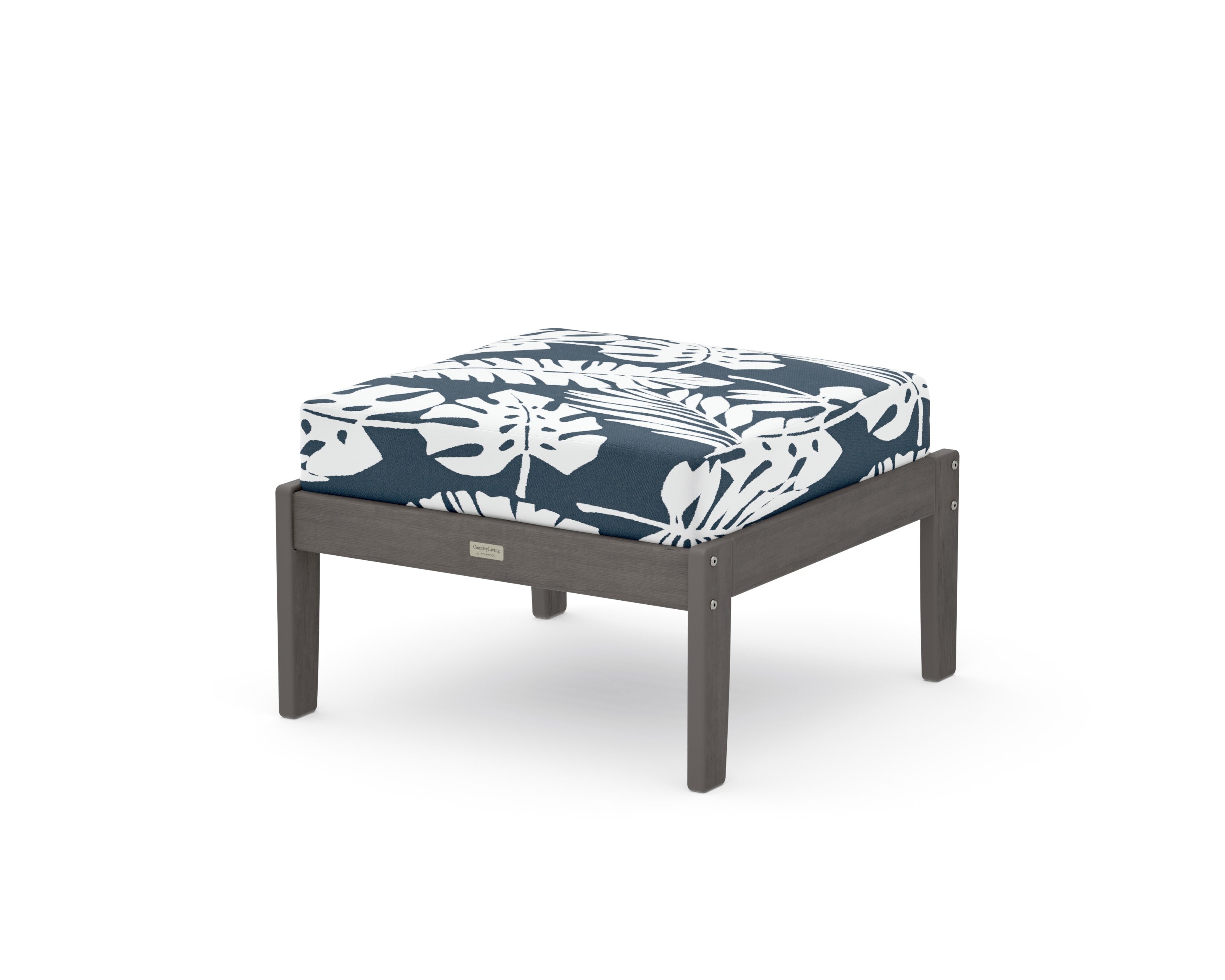 Cottage Deep Seating Ottoman in Driftwood / Leaf Marine Indigo