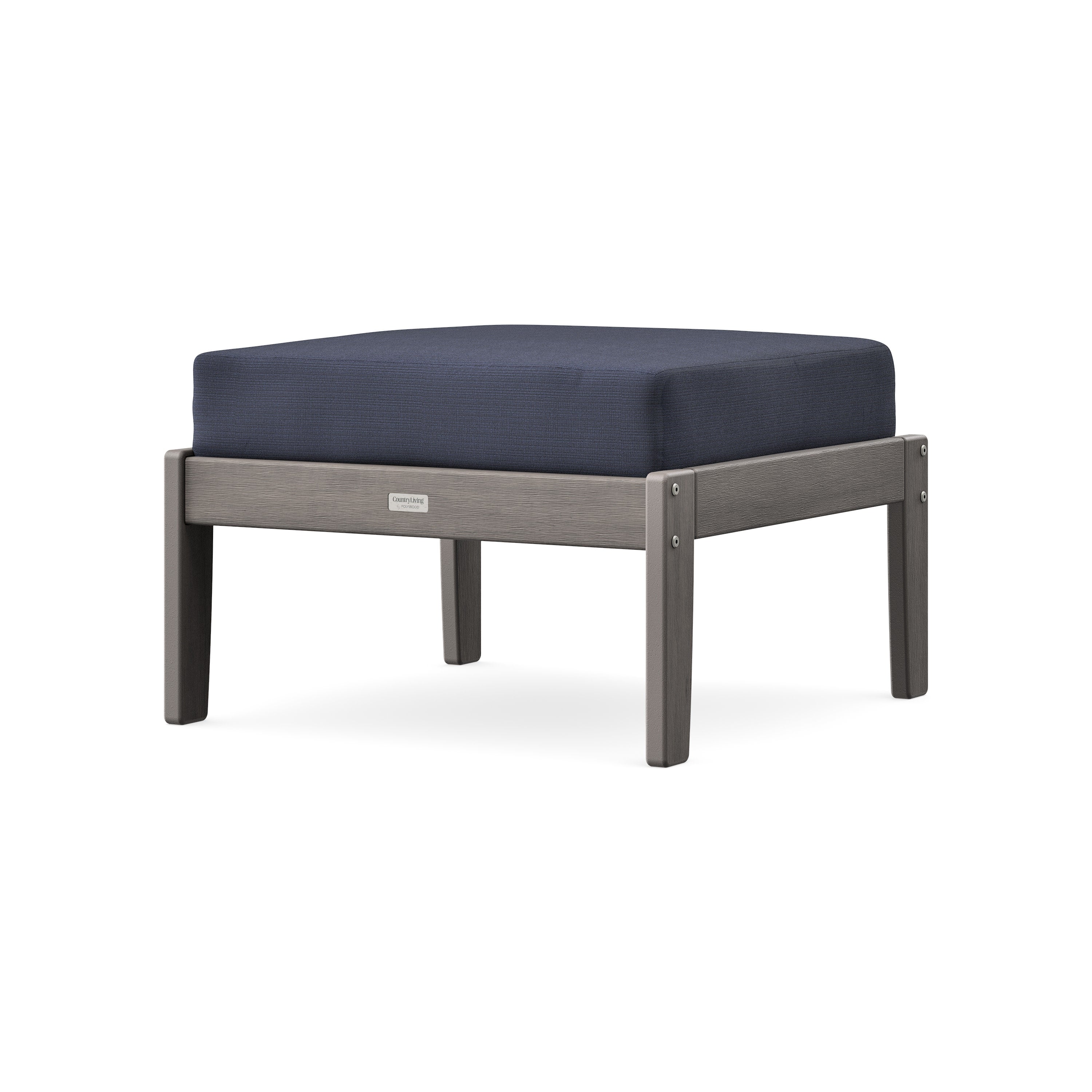 Cottage Deep Seating Ottoman in Driftwood / Navy Linen