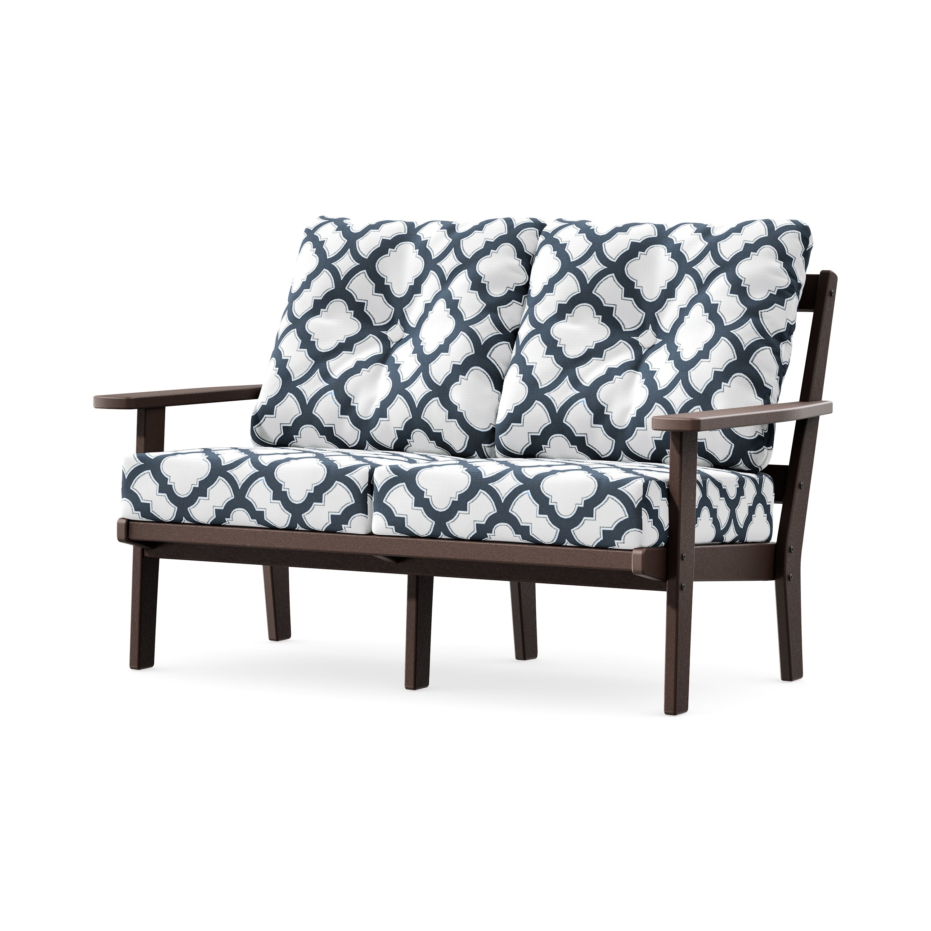 Prairie Deep SeatingLoveseat in Mahogany / Trellis Marine Indigo