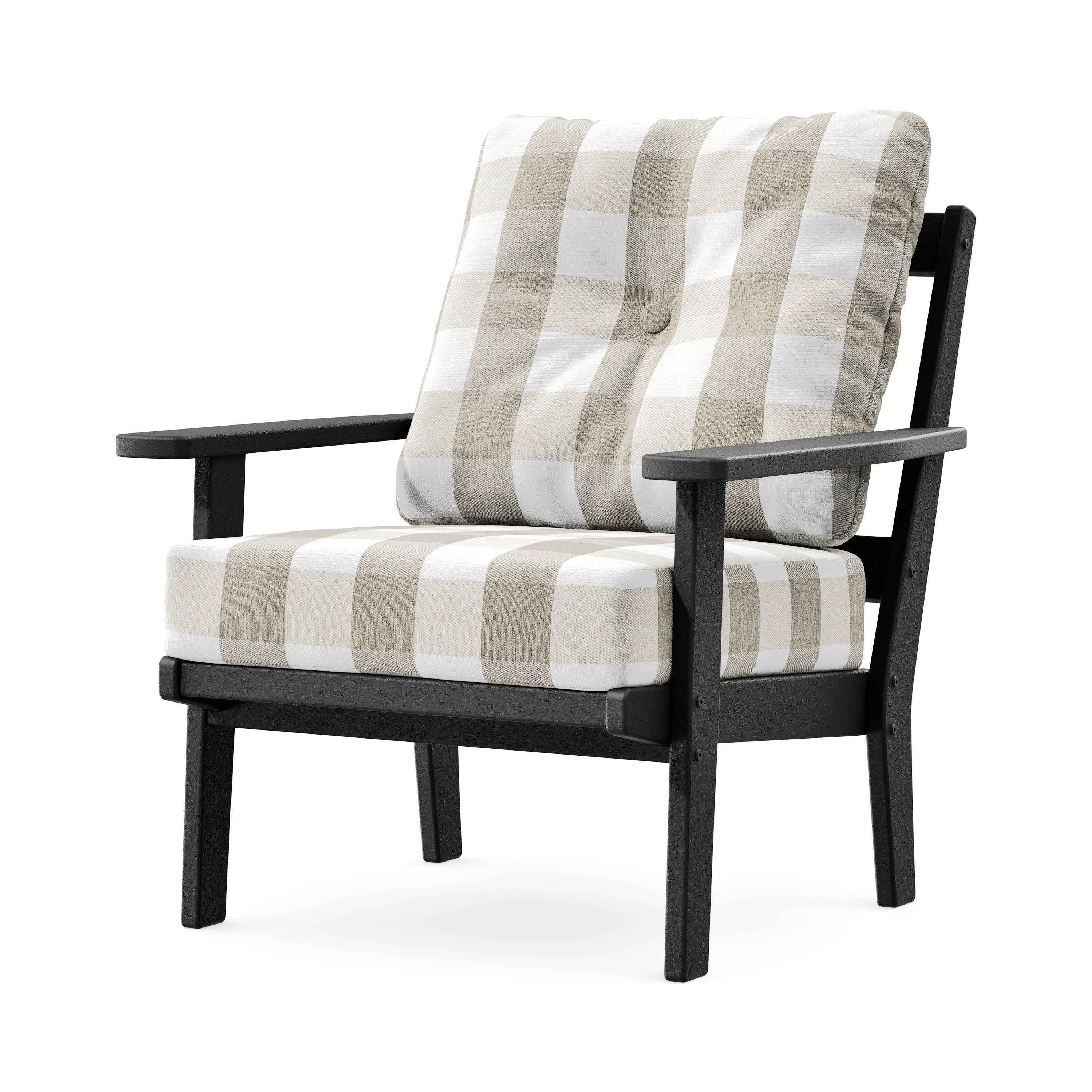 Prairie Deep Seating Chair in Black / Buffalo Plaid Dune Burlap
