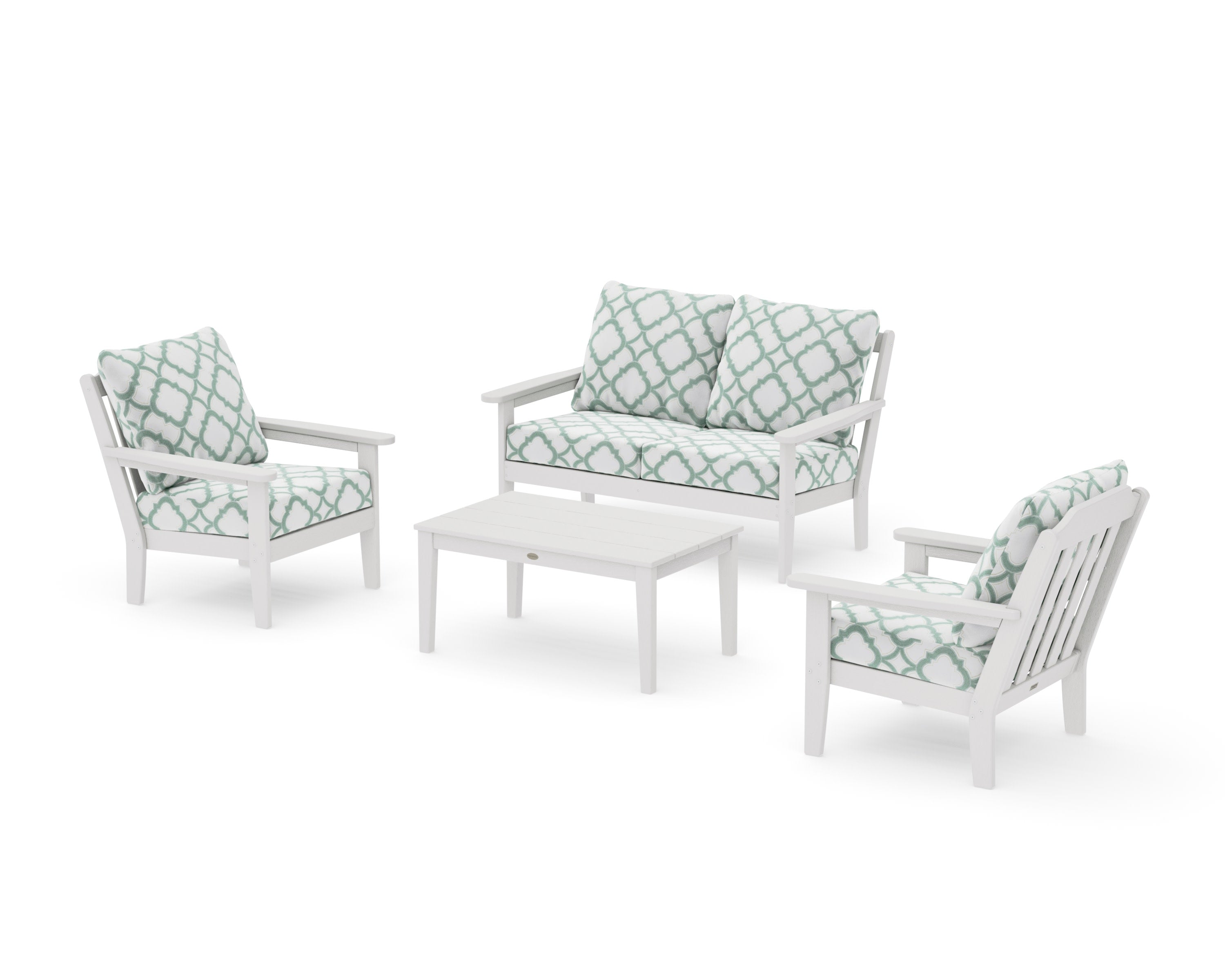 Cottage 4-Piece Deep Seating Set with Loveseat in Vintage White / Trellis Glacier Spa