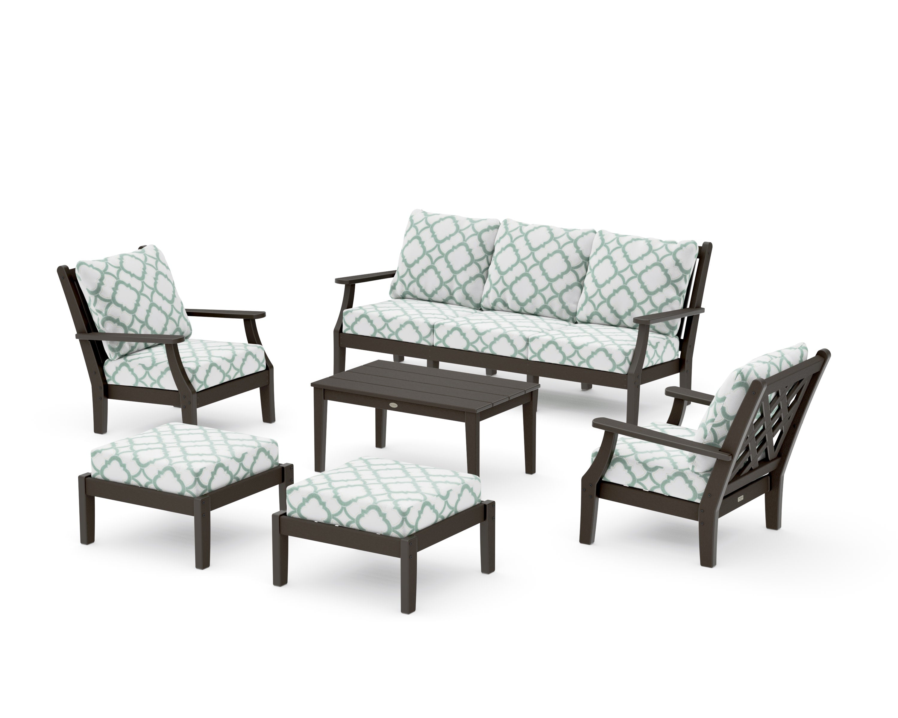 Wovendale 6-Piece Lounge Sofa Set in Vintage Coffee / Trellis Glacier Spa