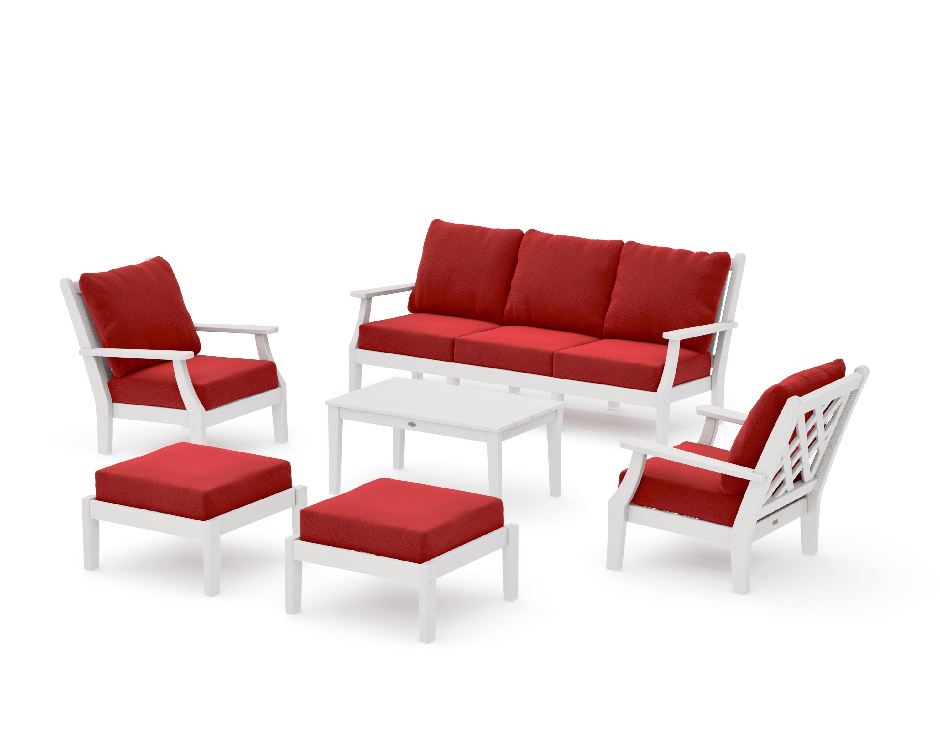 Wovendale 6-Piece Lounge Sofa Set in Vintage White / Crimson Linen