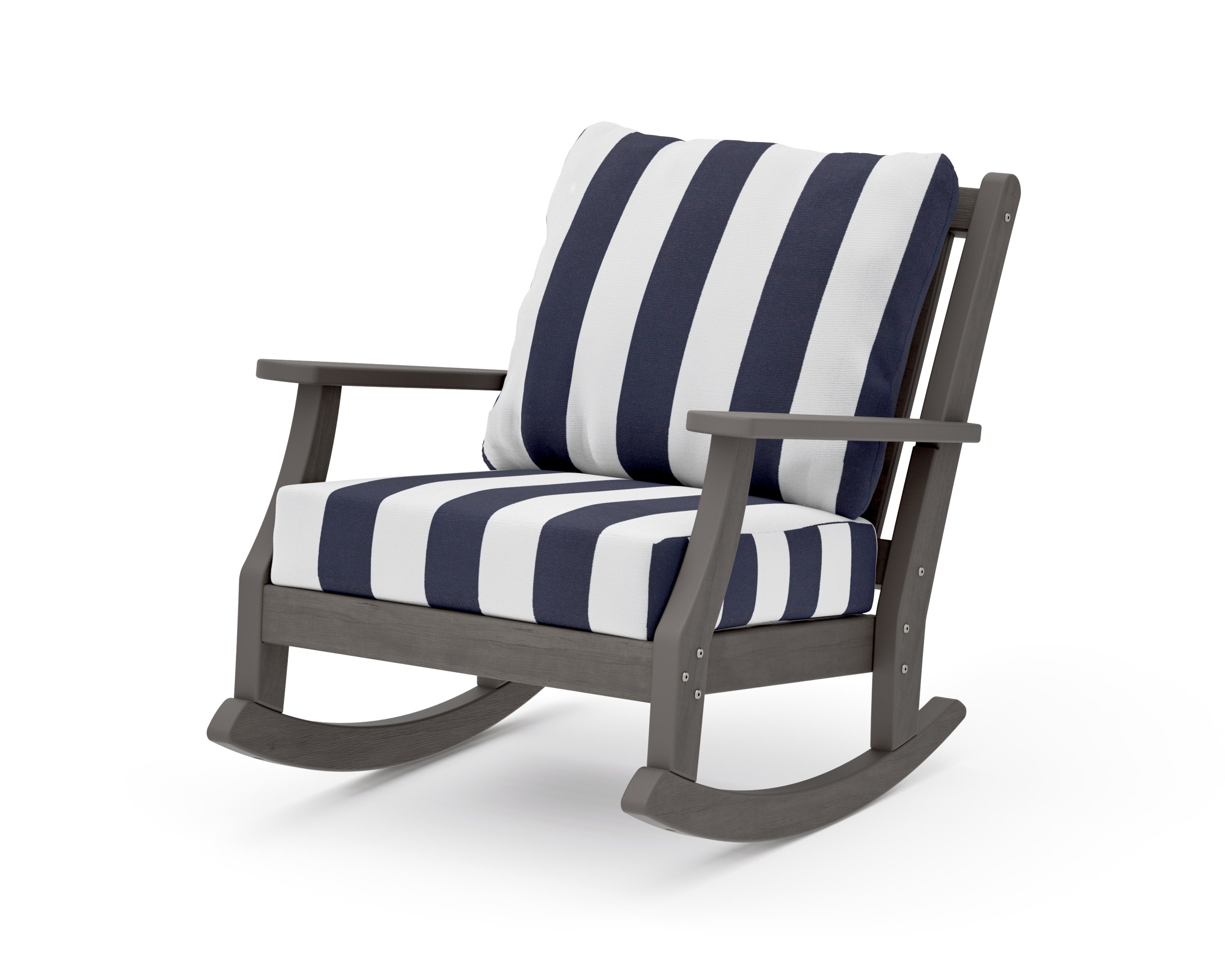 Wovendale Deep Seating Rocking Chair in Driftwood / Cabana Stripe Navy