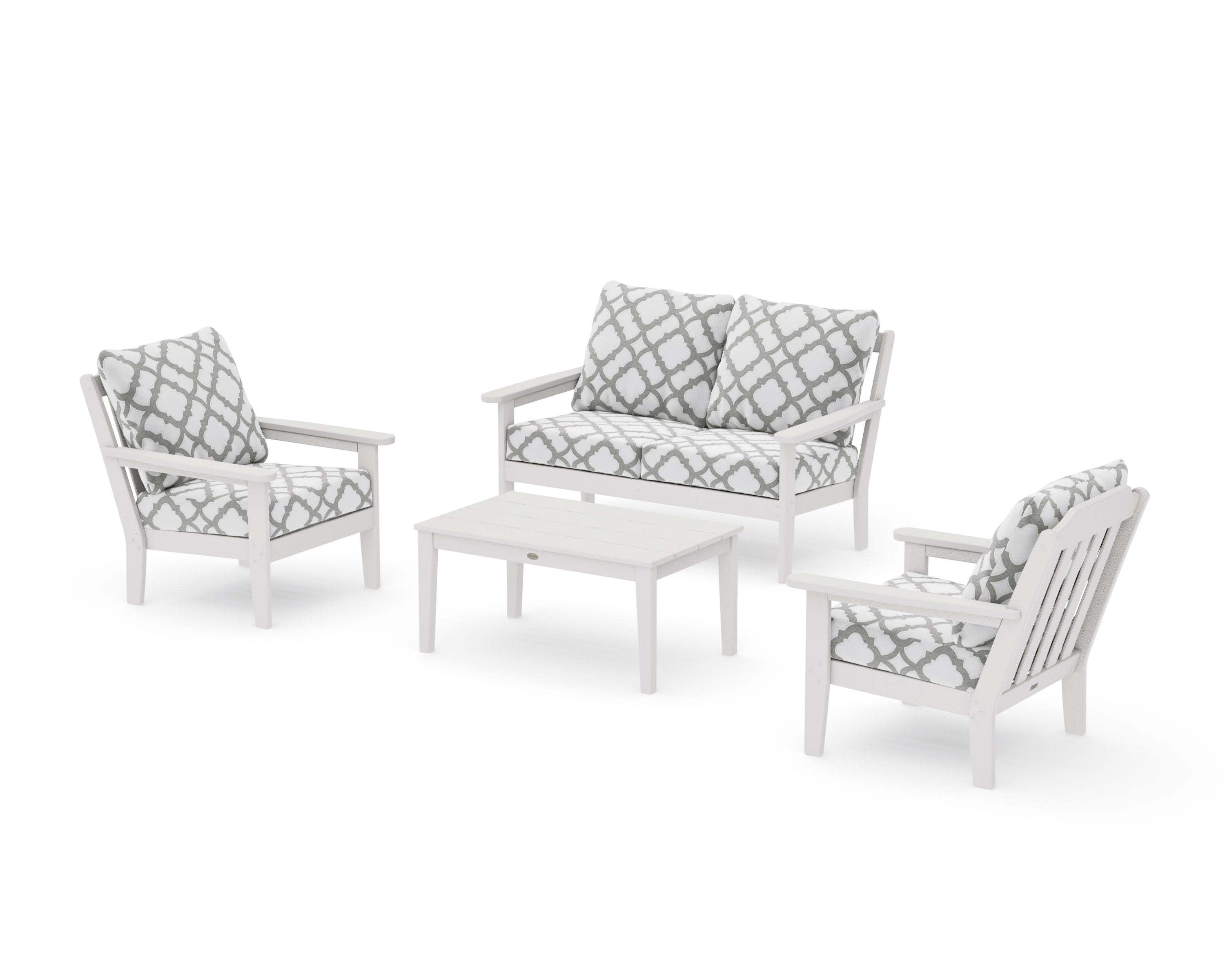 Cottage 4-Piece Deep Seating Set with Loveseat in Vintage White / Trellis Grey Mist