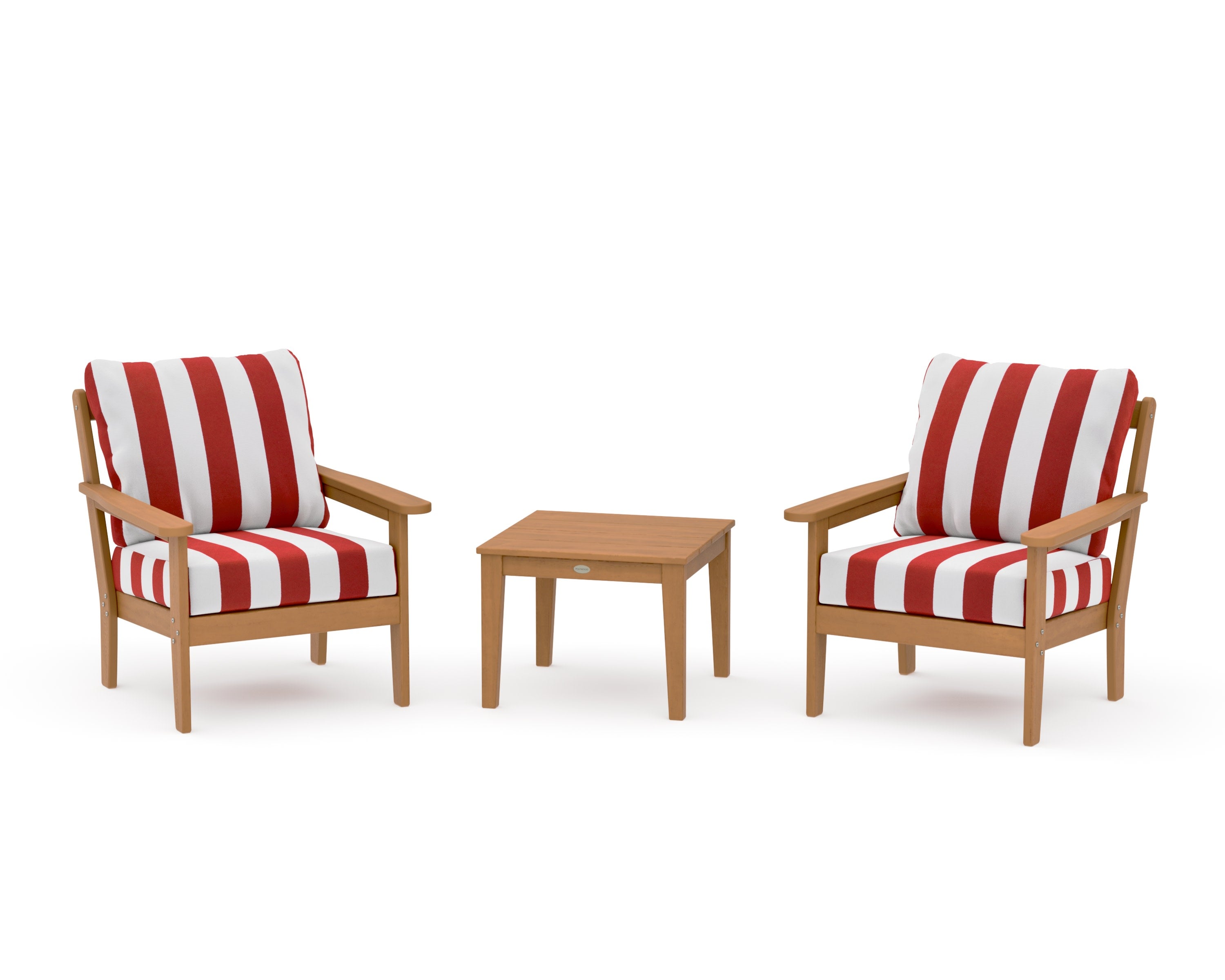 Cottage 3-Piece Deep Seating Set in Natural / Cabana Stripe Crimson