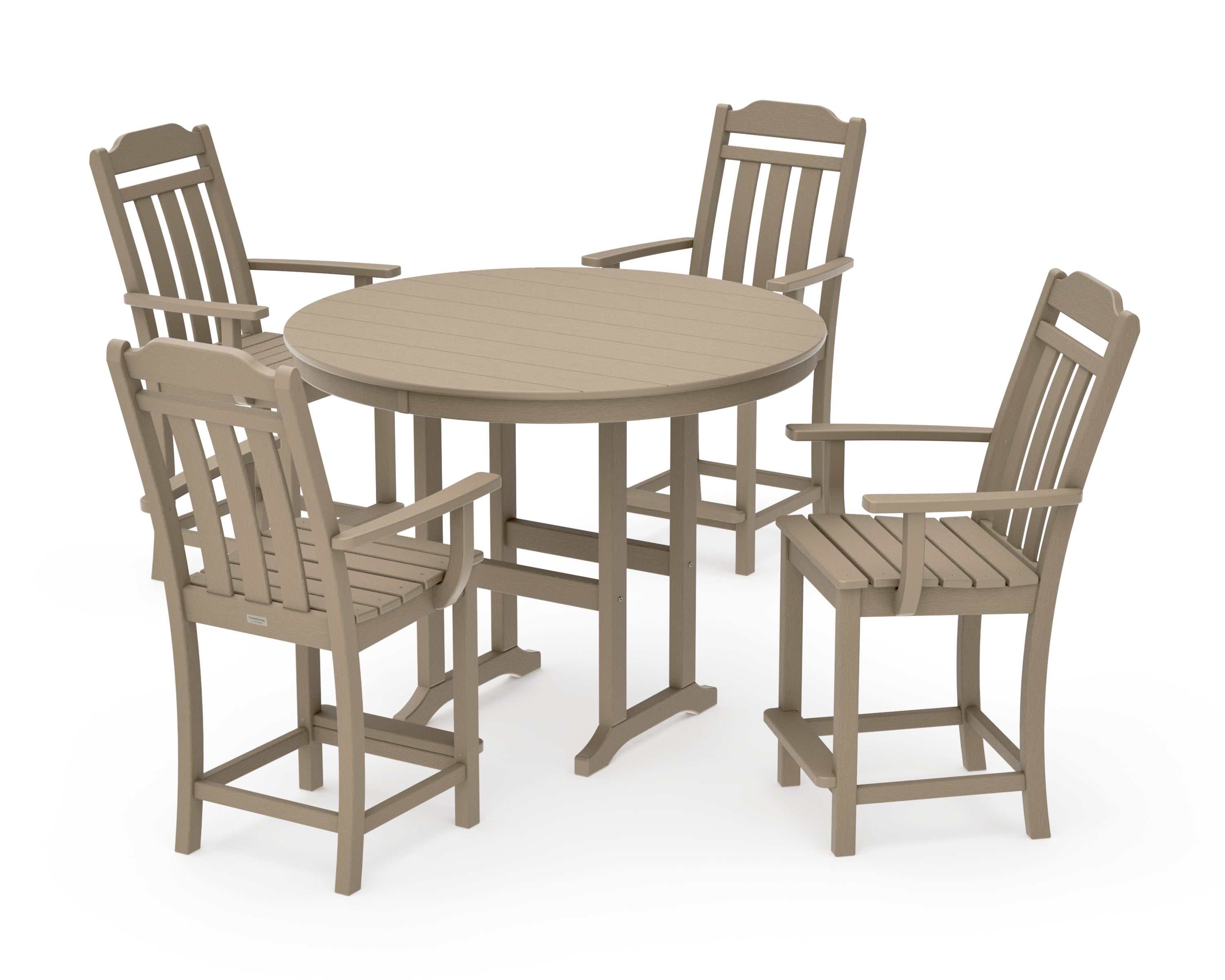 Cottage 5-Piece Round Farmhouse Counter Set in Vintage Sahara