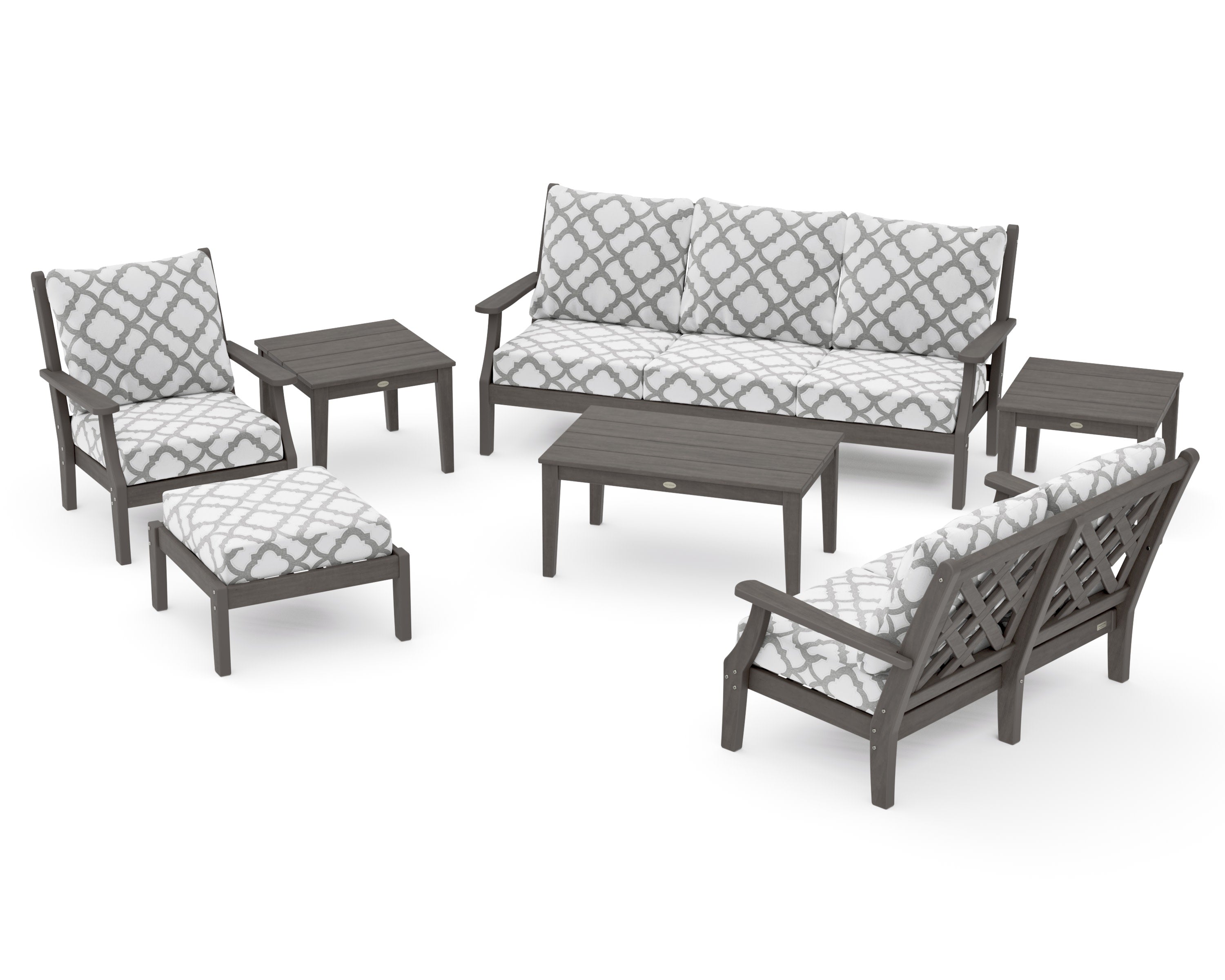 Wovendale 7-Piece Deep Seating Set in Driftwood / Trellis Grey Mist
