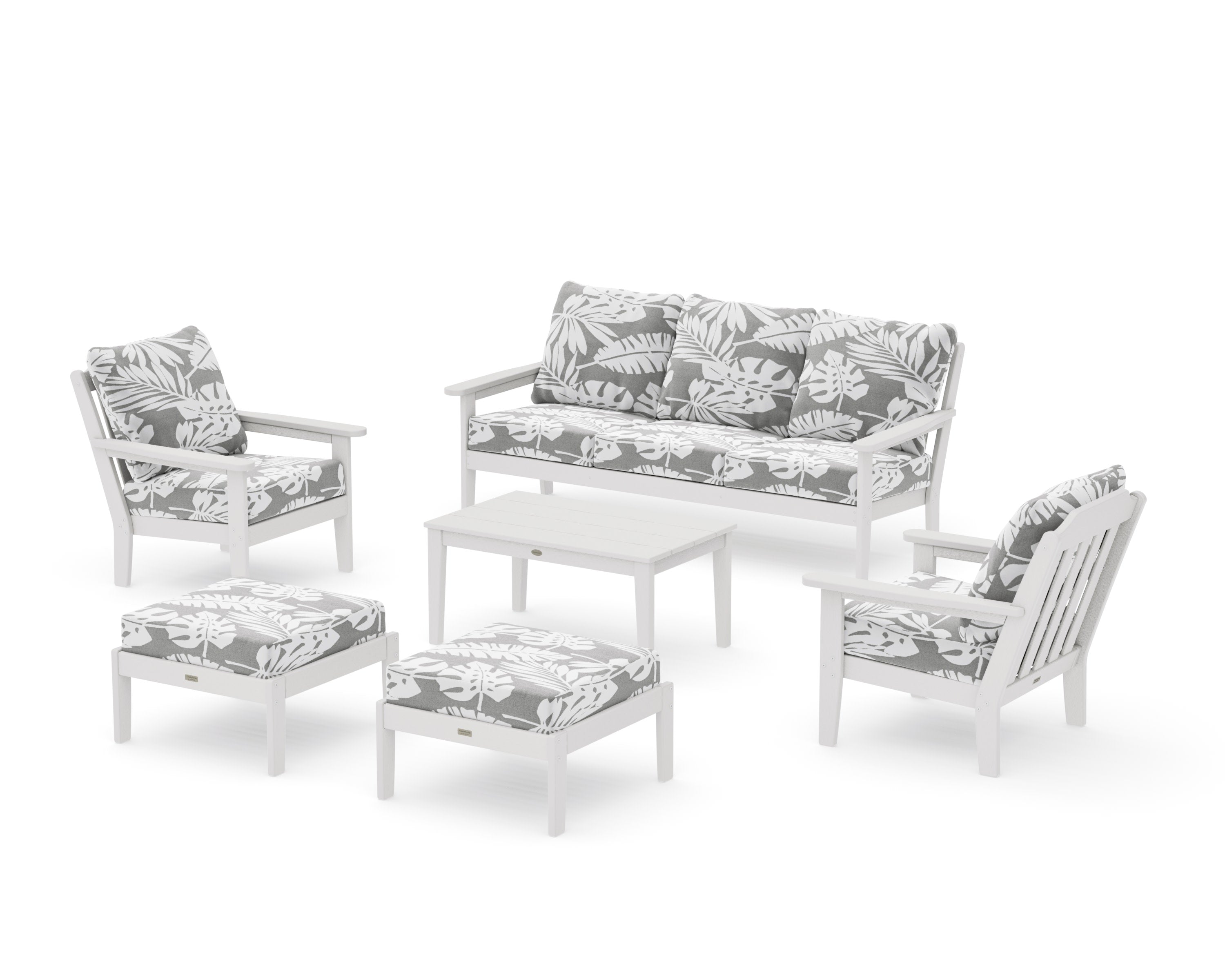 Cottage 6-Piece Lounge Sofa Set in Vintage White / Leaf Grey Mist