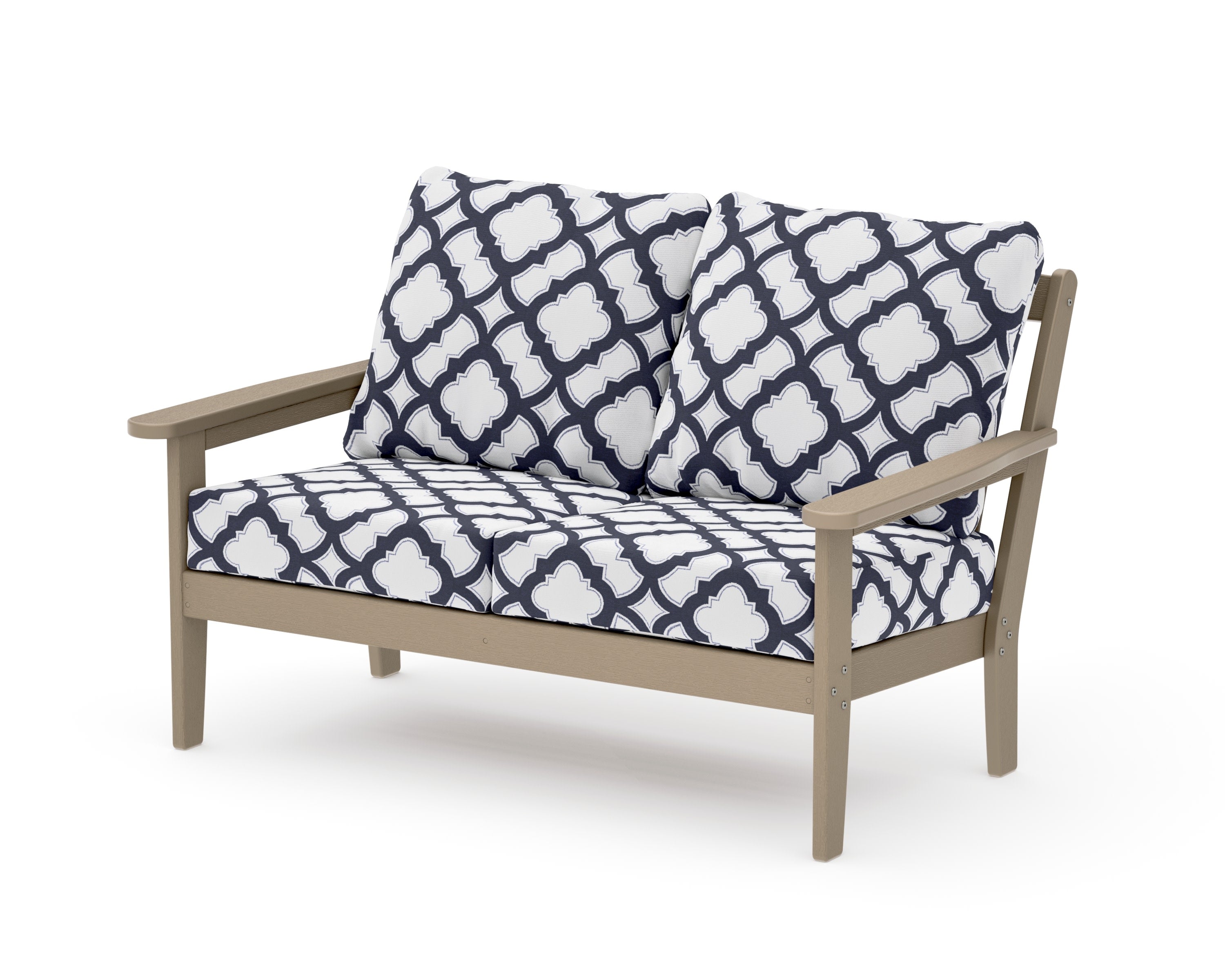 Cottage Deep Seating Loveseat in Vintage Sahara / Trellis Navy