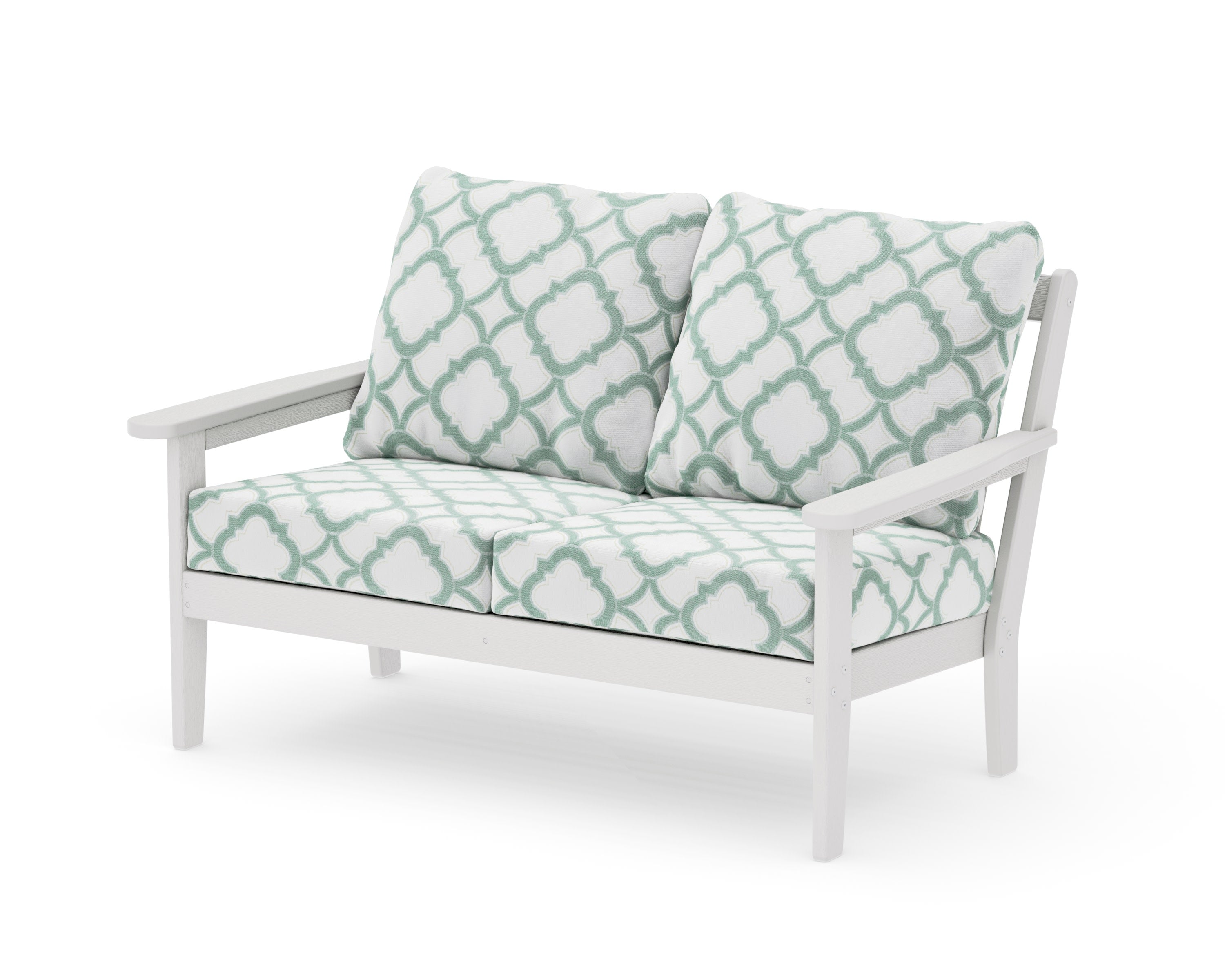 Cottage Deep Seating Loveseat in Vintage White / Trellis Glacier Spa