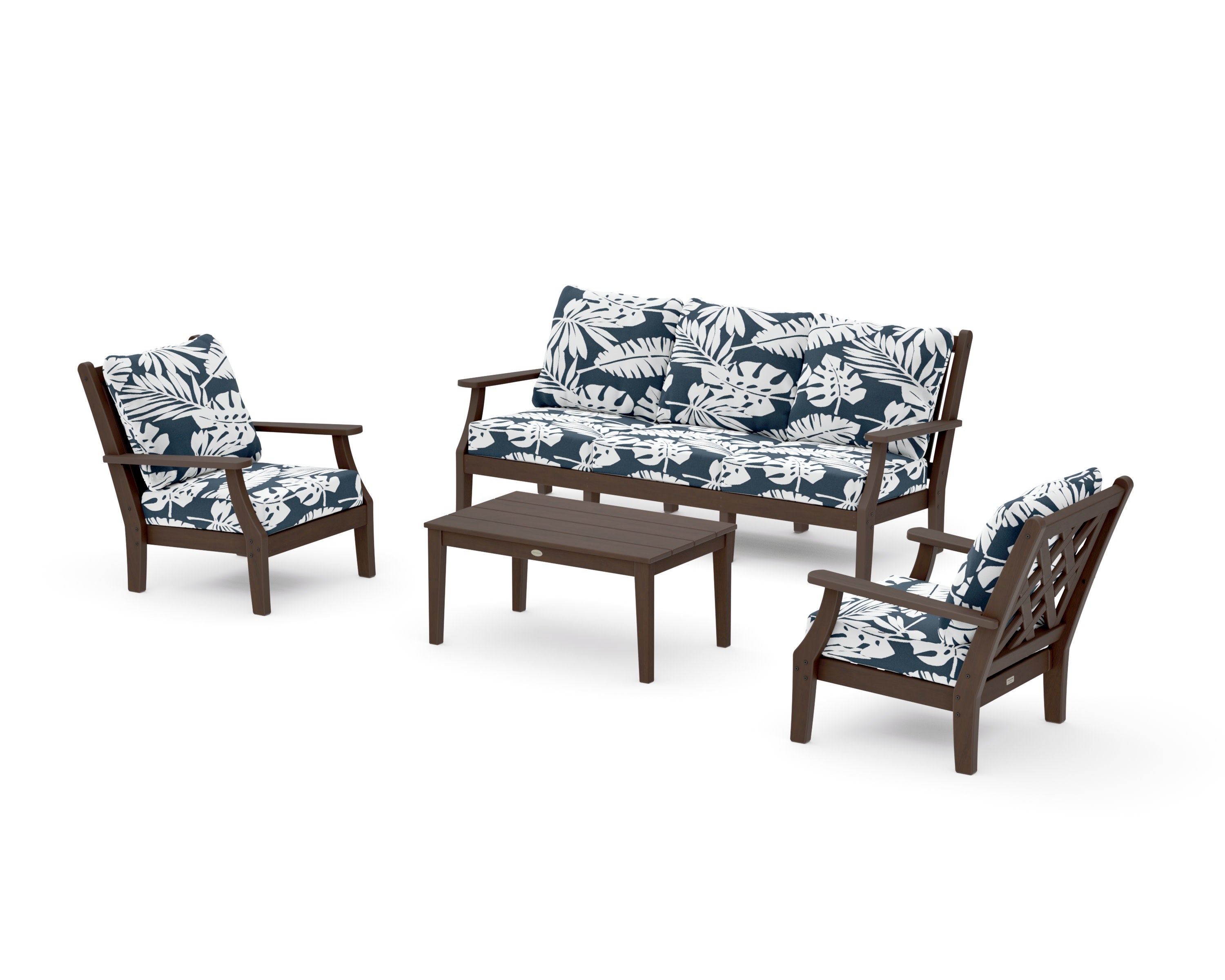 Wovendale 4-Piece Deep Seating Set with Sofa in Kona / Leaf Marine Indigo