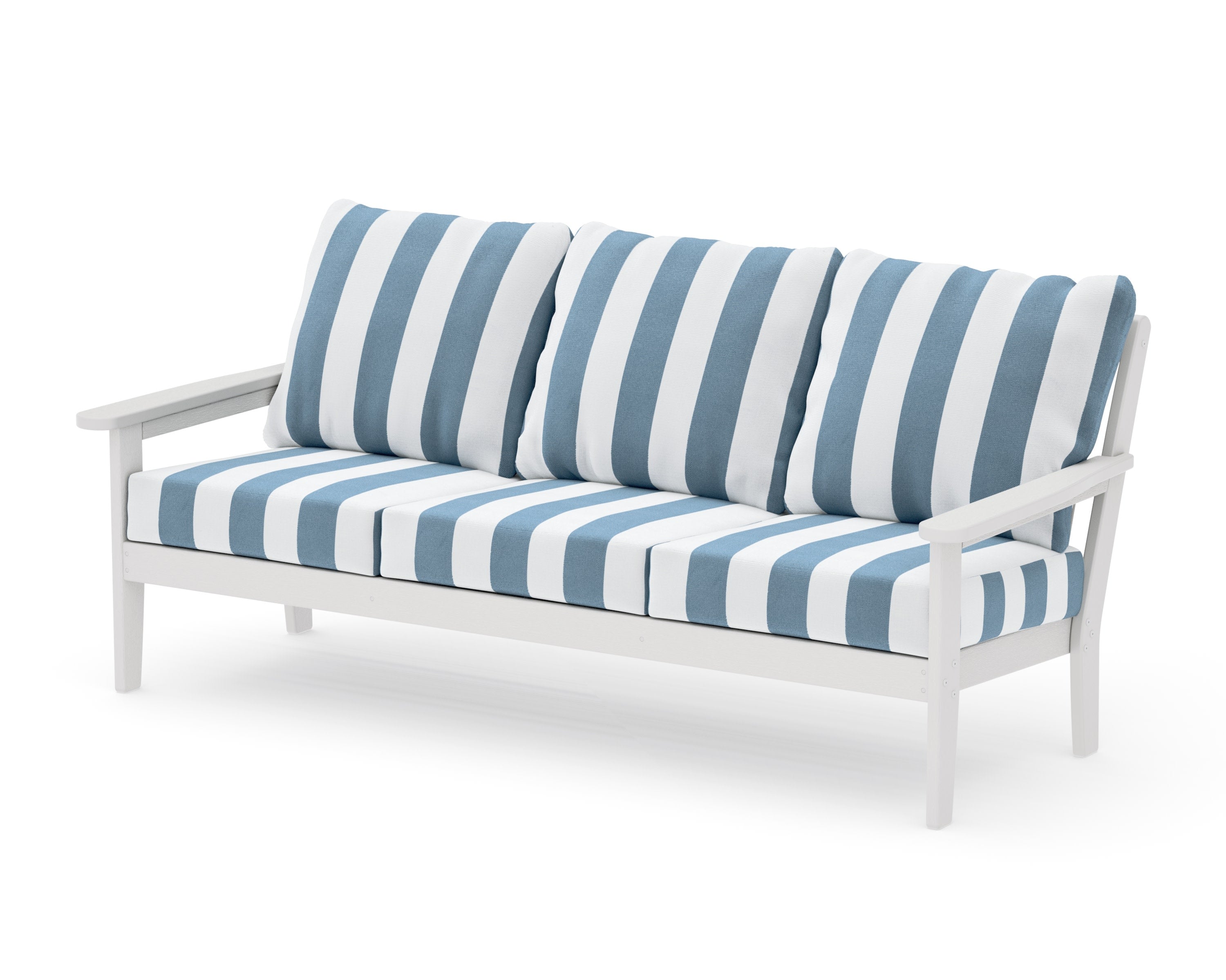 Cottage Deep Seating Sofa in Vintage White / Cabana Stripe Sky Blue