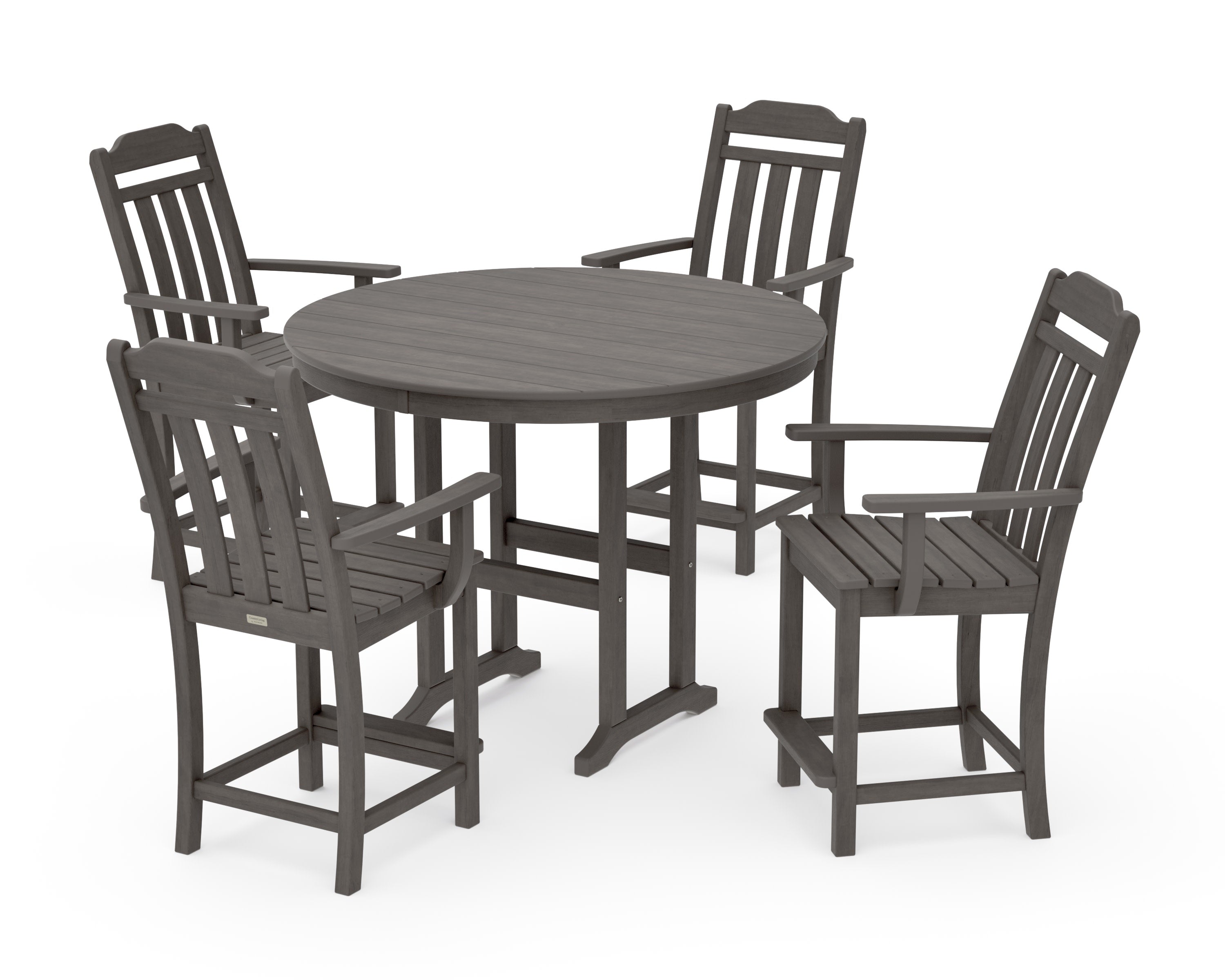 Cottage 5-Piece Round Farmhouse Counter Set in Driftwood