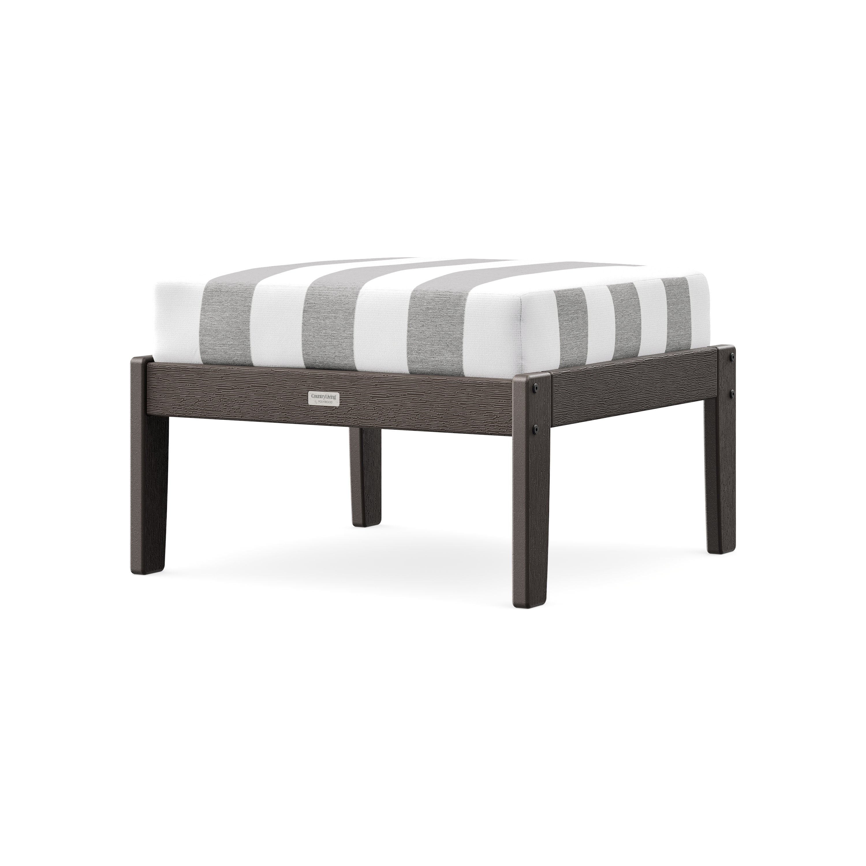 Cottage Deep Seating Ottoman in Vintage Coffee / Cabana Stripe Grey Mist