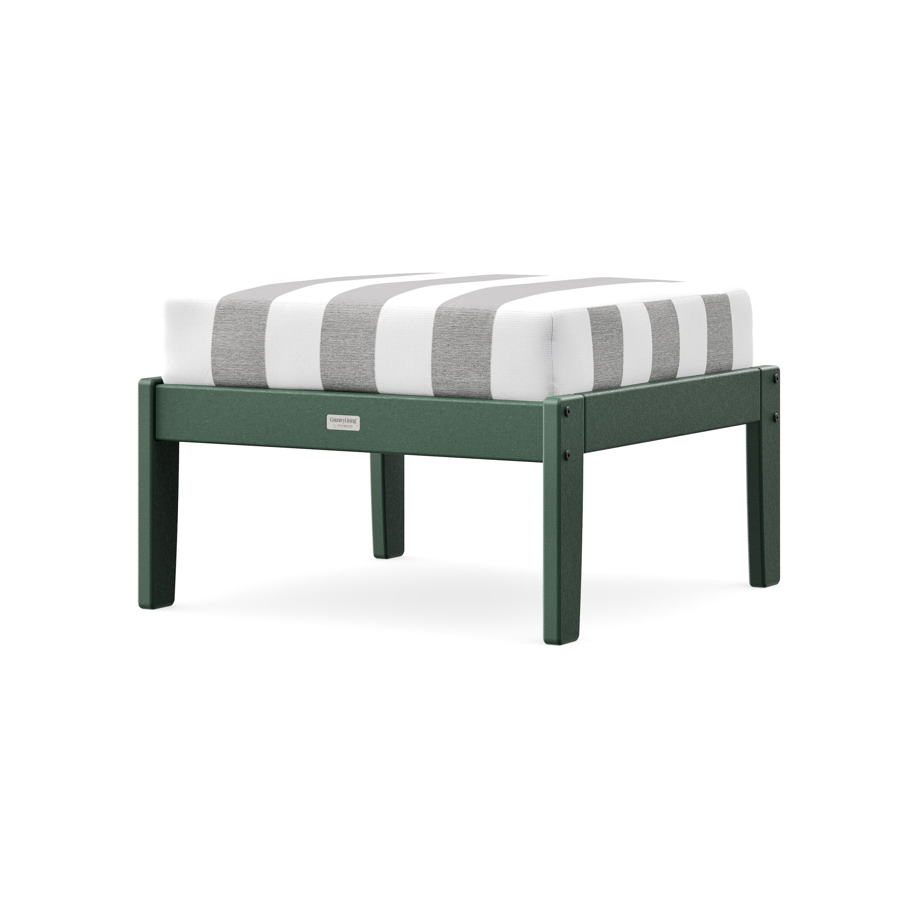 Cottage Deep Seating Ottoman in Green / Cabana Stripe Grey Mist