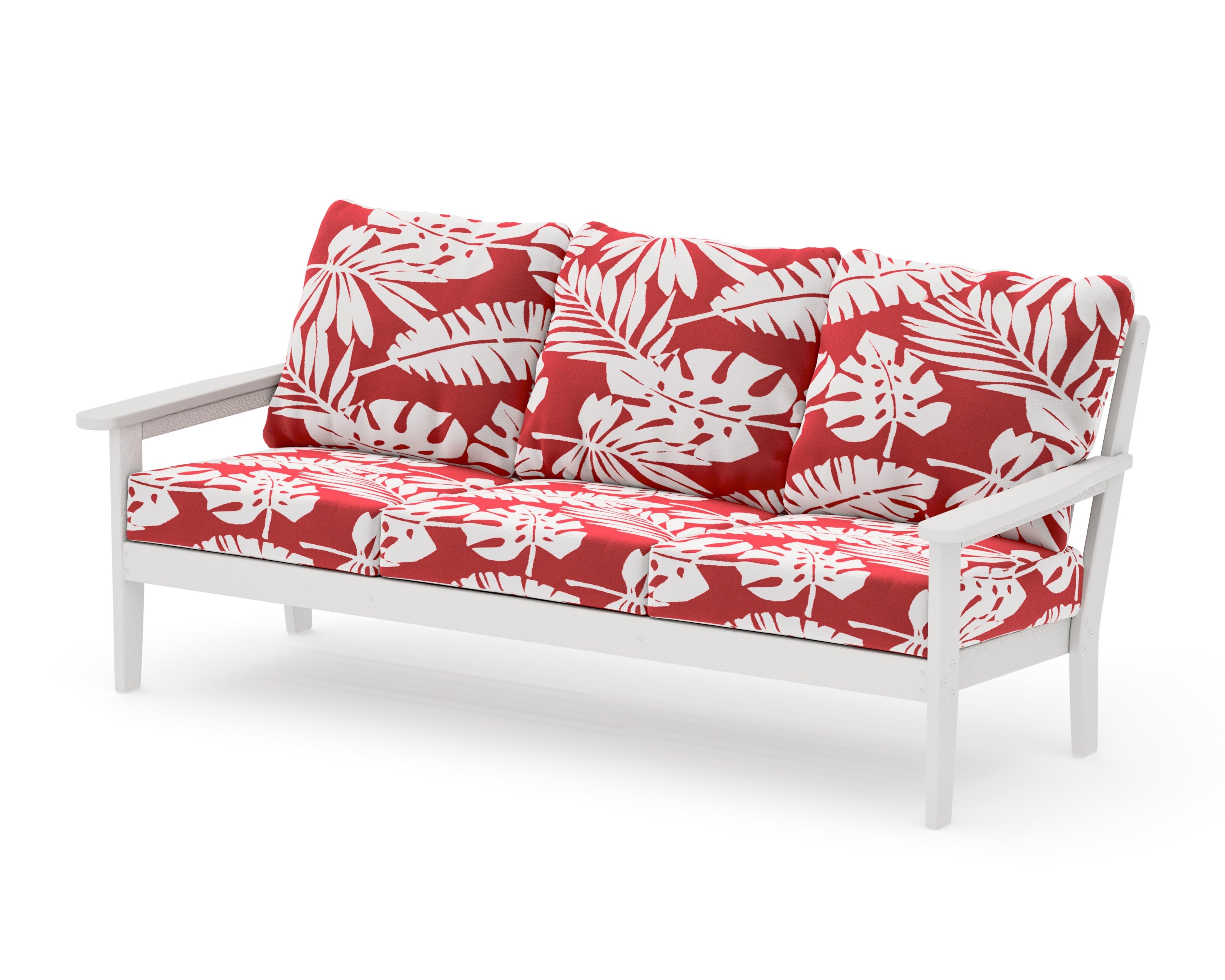 Cottage Deep Seating Sofa in Vintage White / Leaf Crimson