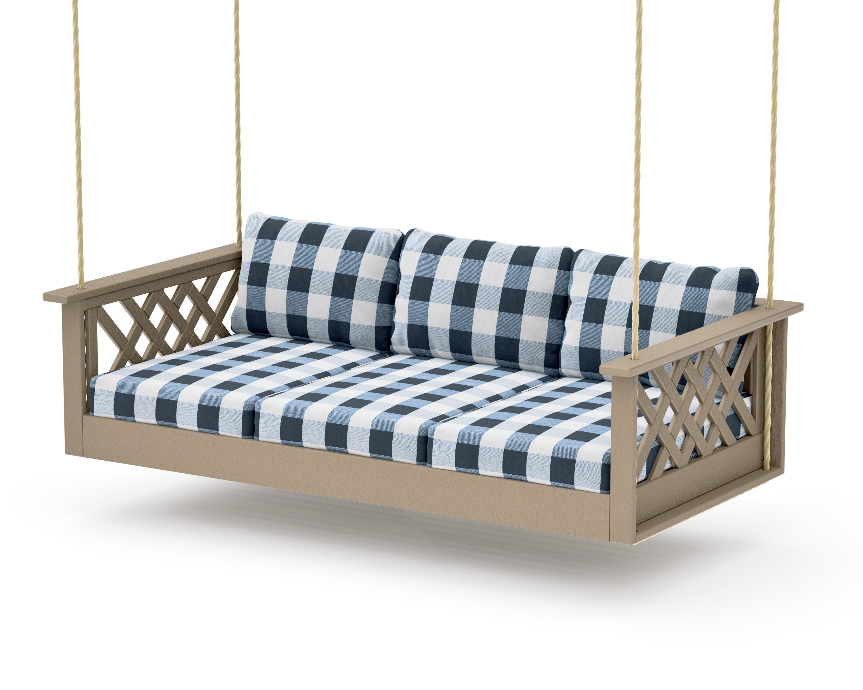 Wovendale Daybed Swing in Vintage Sahara / Buffalo Plaid Marine Indigo