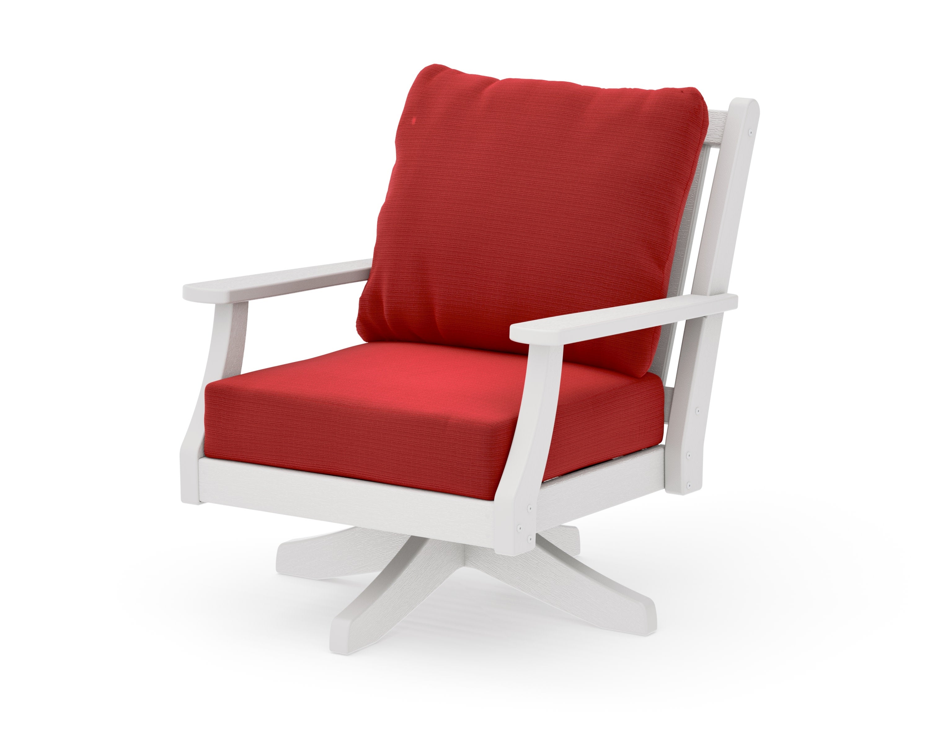 Wovendale Deep Seating Swivel Chair in Vintage White / Crimson Linen