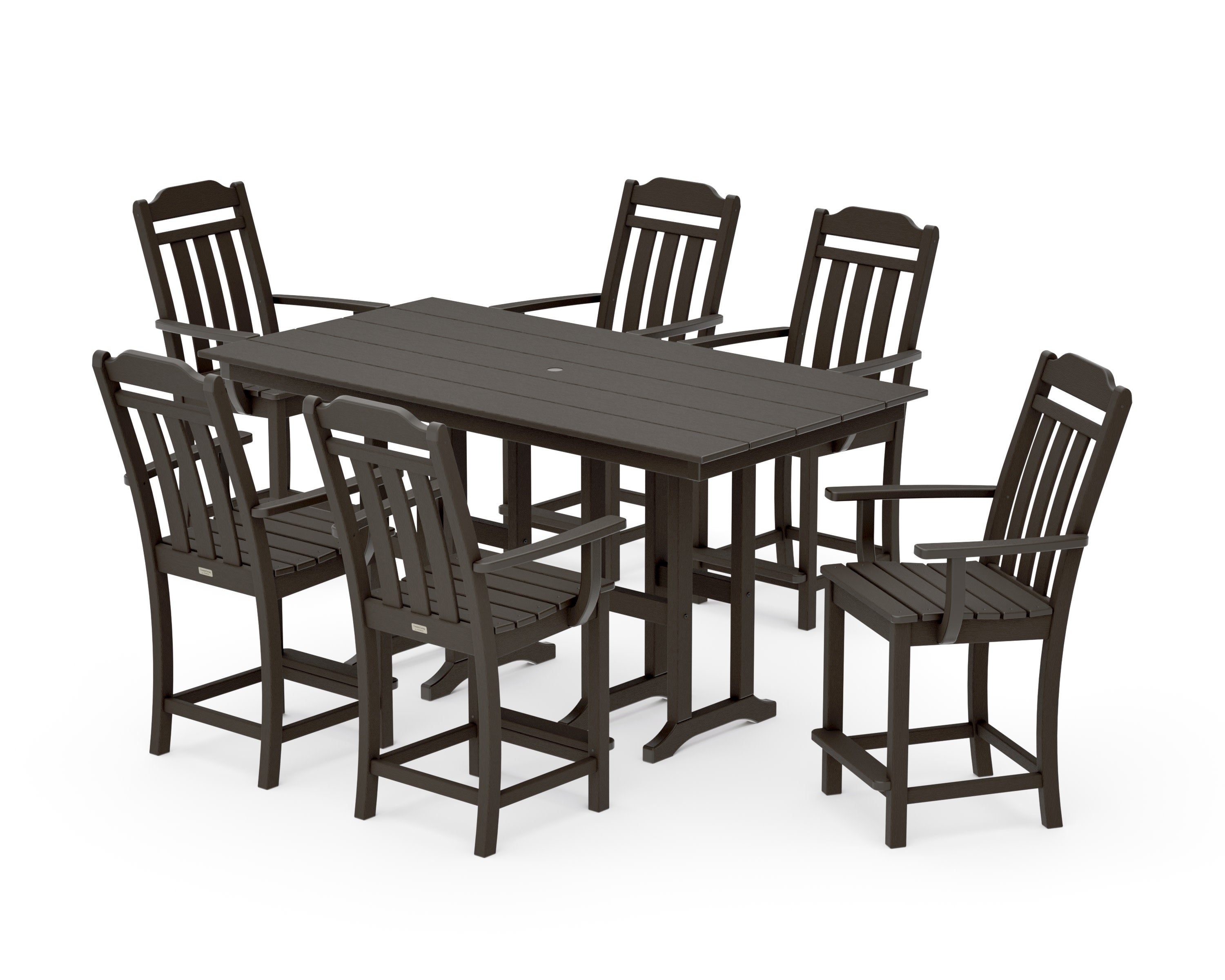 Cottage Arm Chair 7-Piece Farmhouse Counter Set in Vintage Coffee
