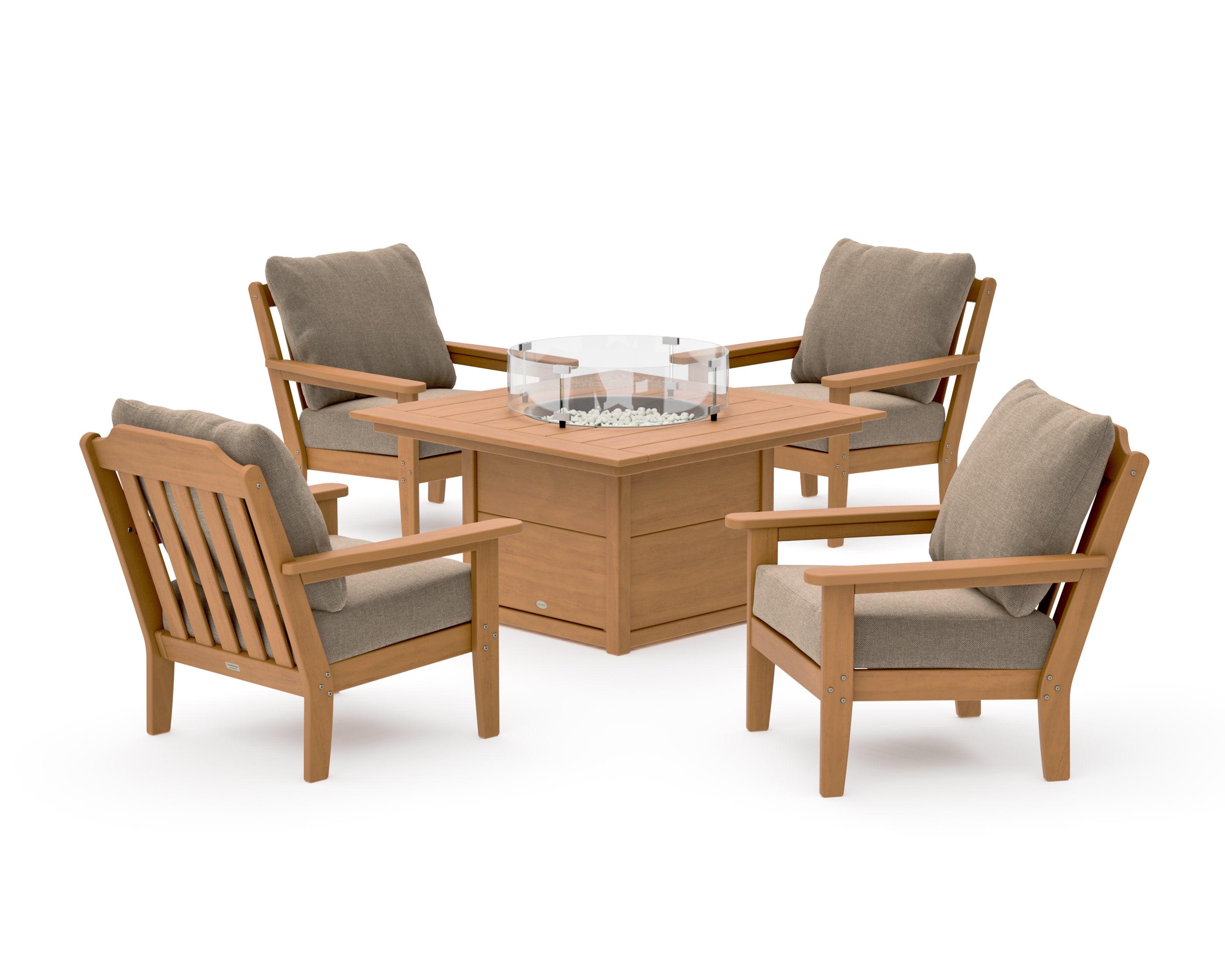 Cottage 5-Piece Deep Seating Set with Fire Pit Table in Natural / Spiced Burlap