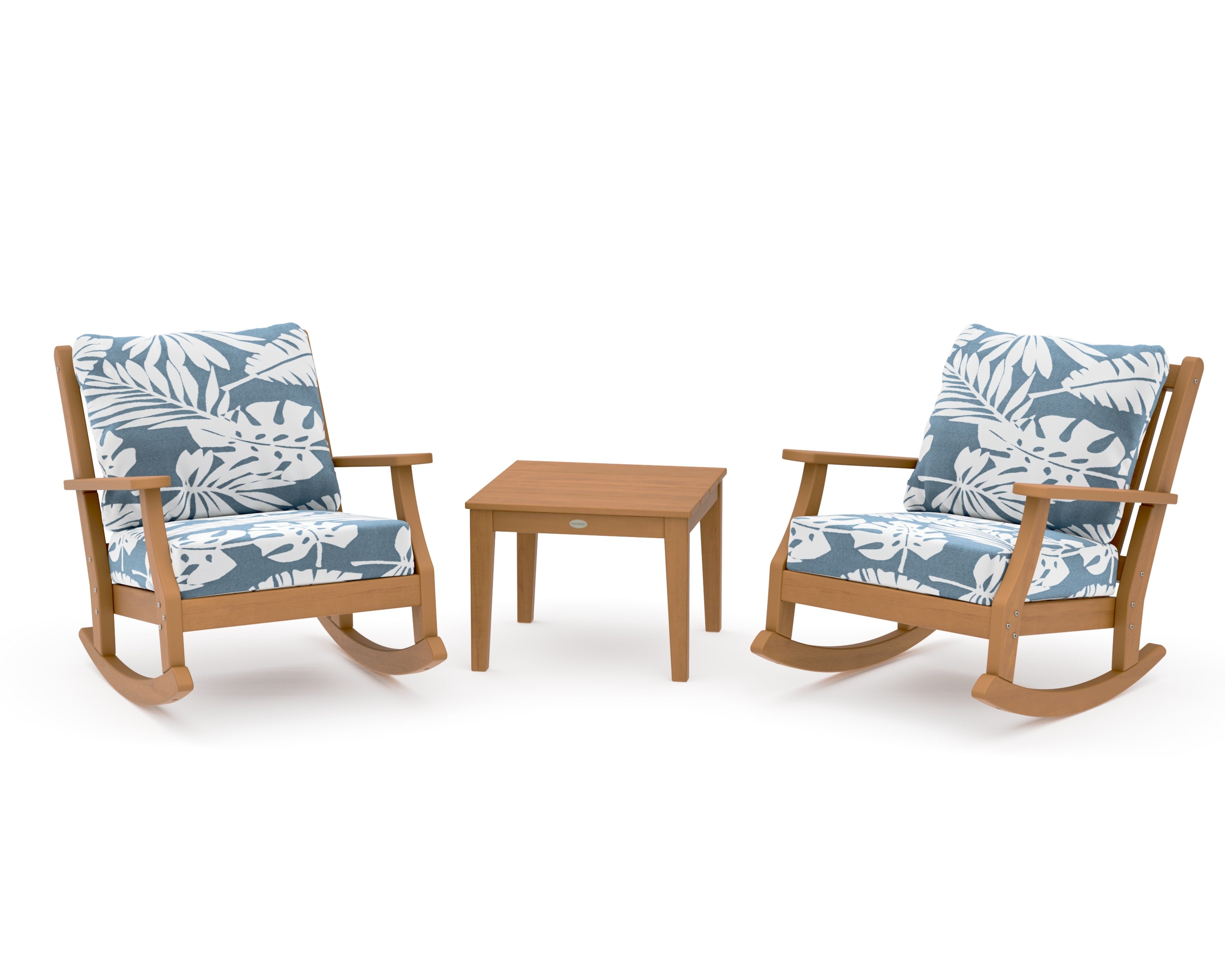 Wovendale 3-Piece Deep Seating Rocker Set in Natural / Leaf Sky Blue