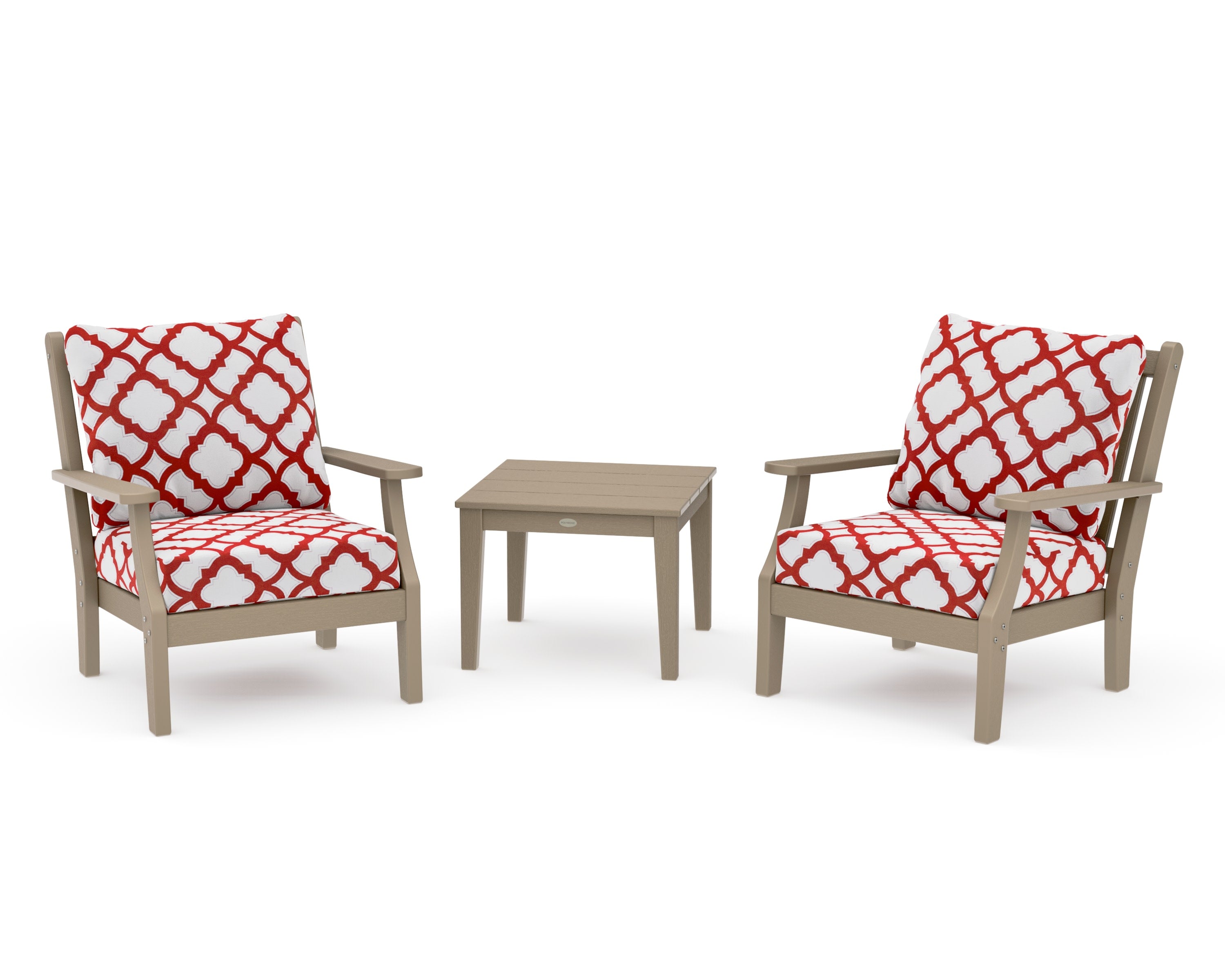 Wovendale 3-Piece Deep Seating Set in Vintage Sahara / Trellis Crimson