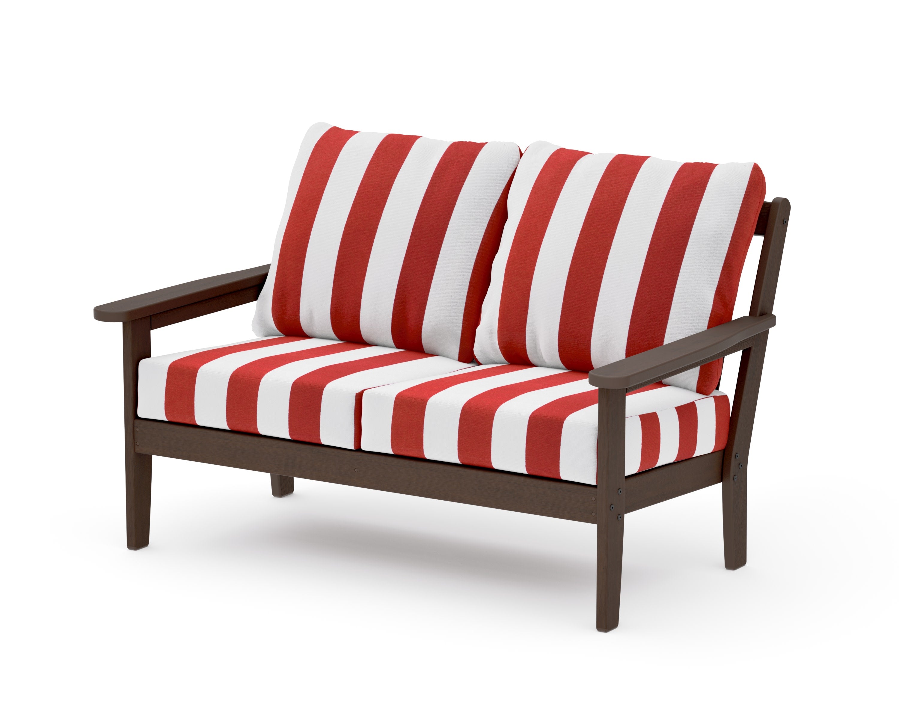 Cottage Deep Seating Loveseat in Kona / Cabana Stripe Crimson