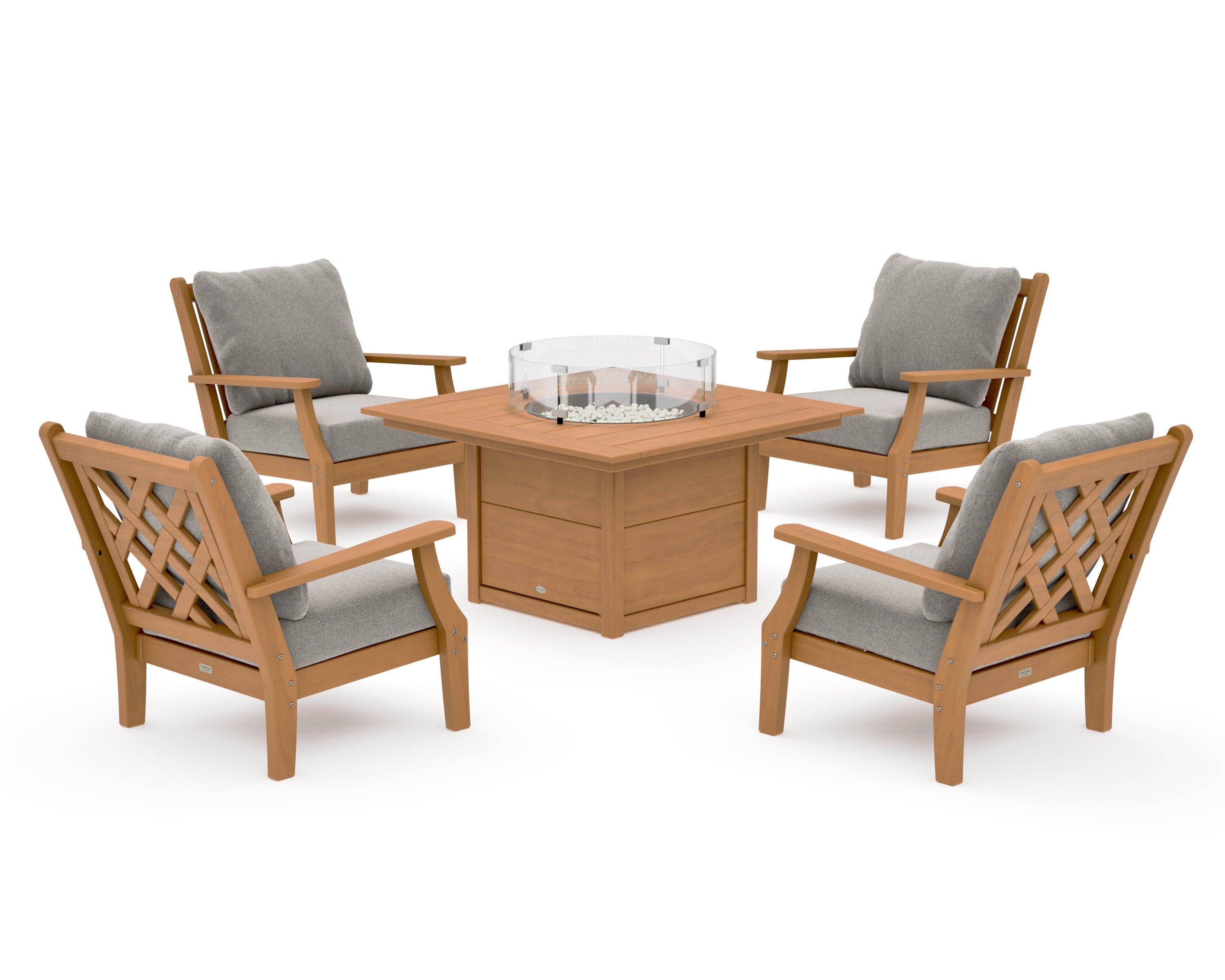 Wovendale 5-Piece Deep Seating Set with Fire Pit Table in Natural / Weathered Tweed