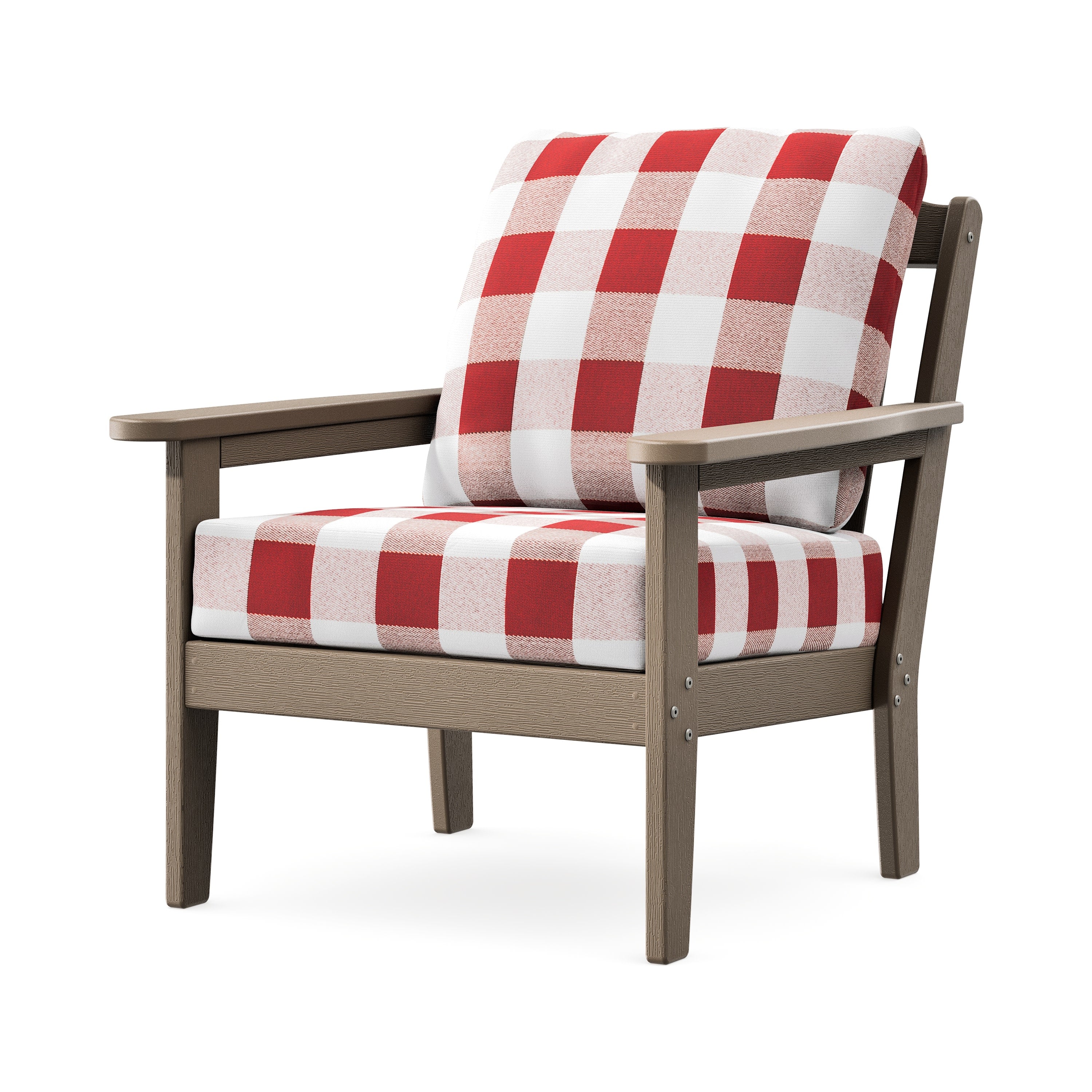Cottage Deep Seating Chair in Vintage Sahara / Buffalo Plaid Crimson
