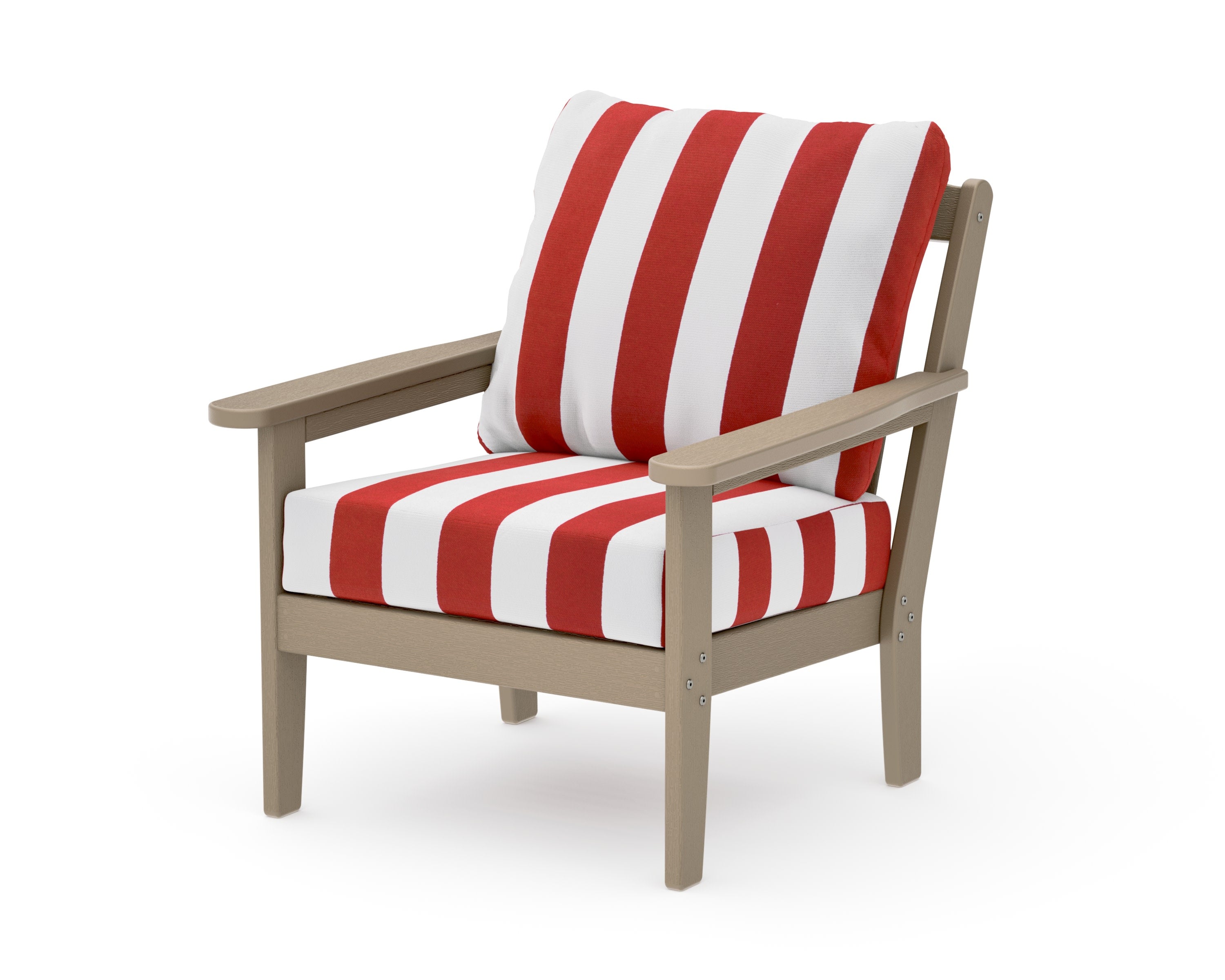 Cottage Deep Seating Chair in Vintage Sahara / Cabana Stripe Crimson