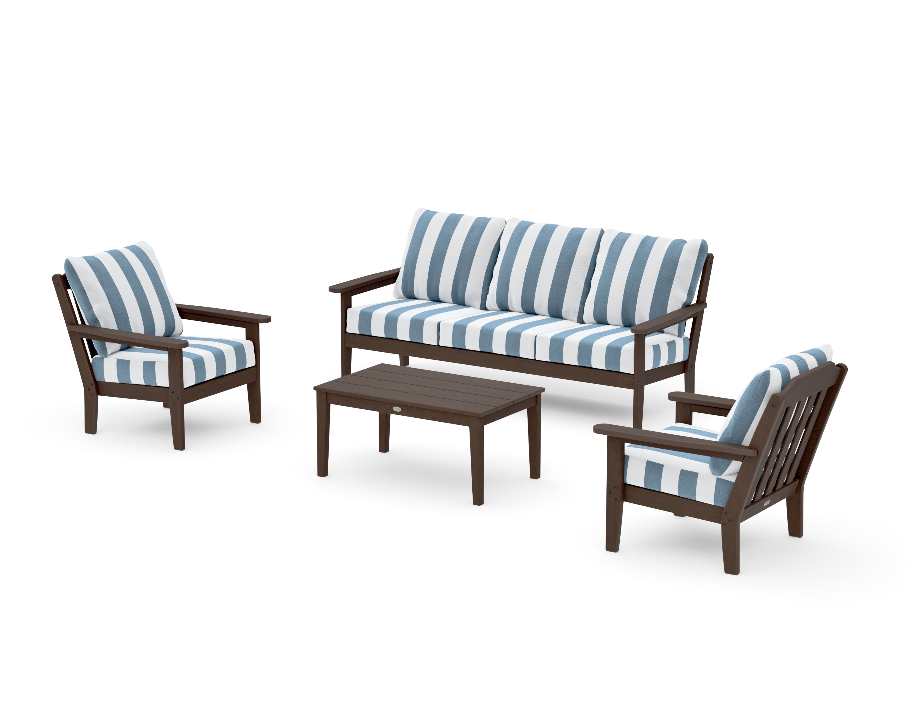 Cottage 4-Piece Deep Seating Set with Sofa in Kona / Cabana Stripe Sky Blue