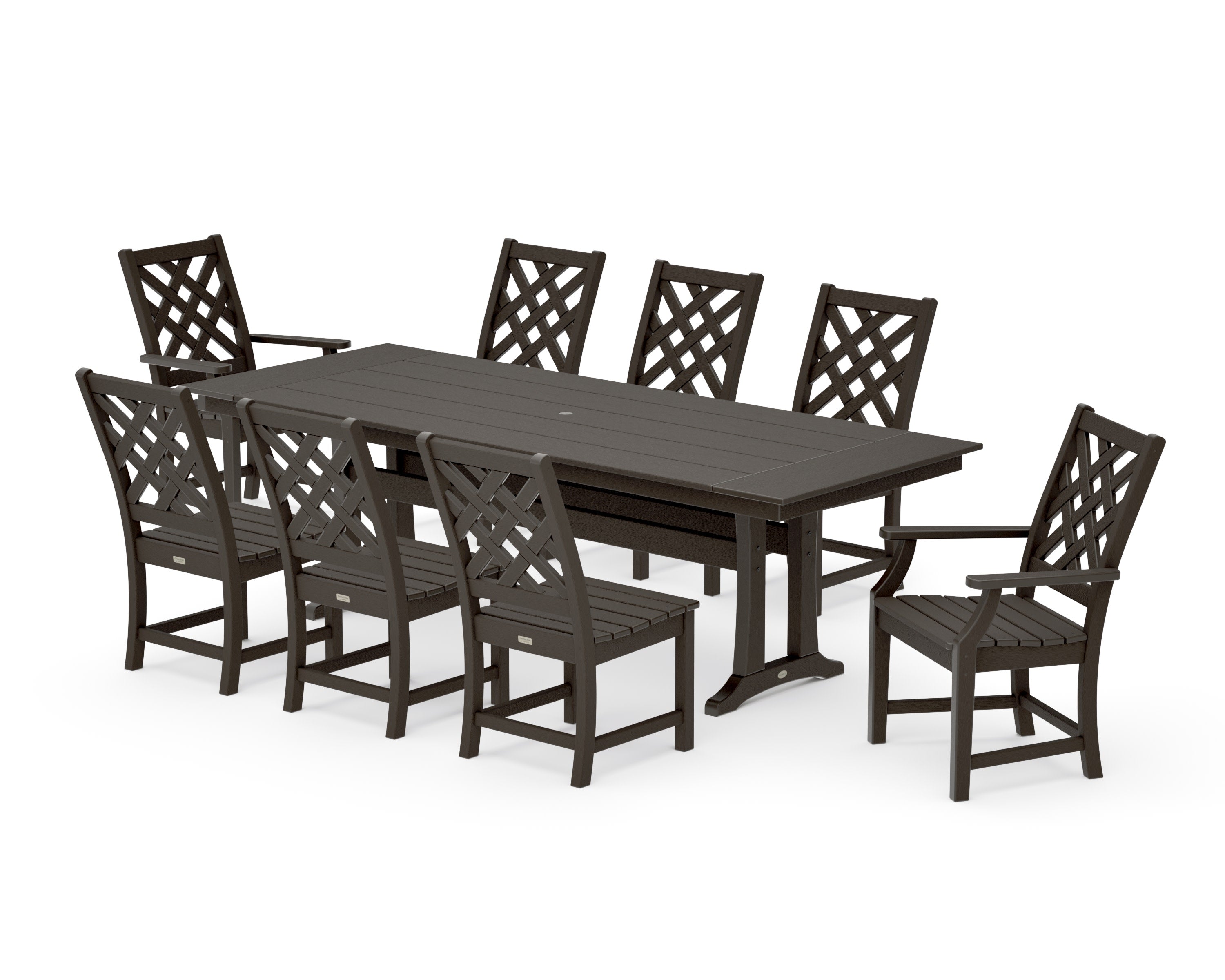 Wovendale 9-Piece Farmhouse Dining Set with Trestle Legs in Vintage Coffee