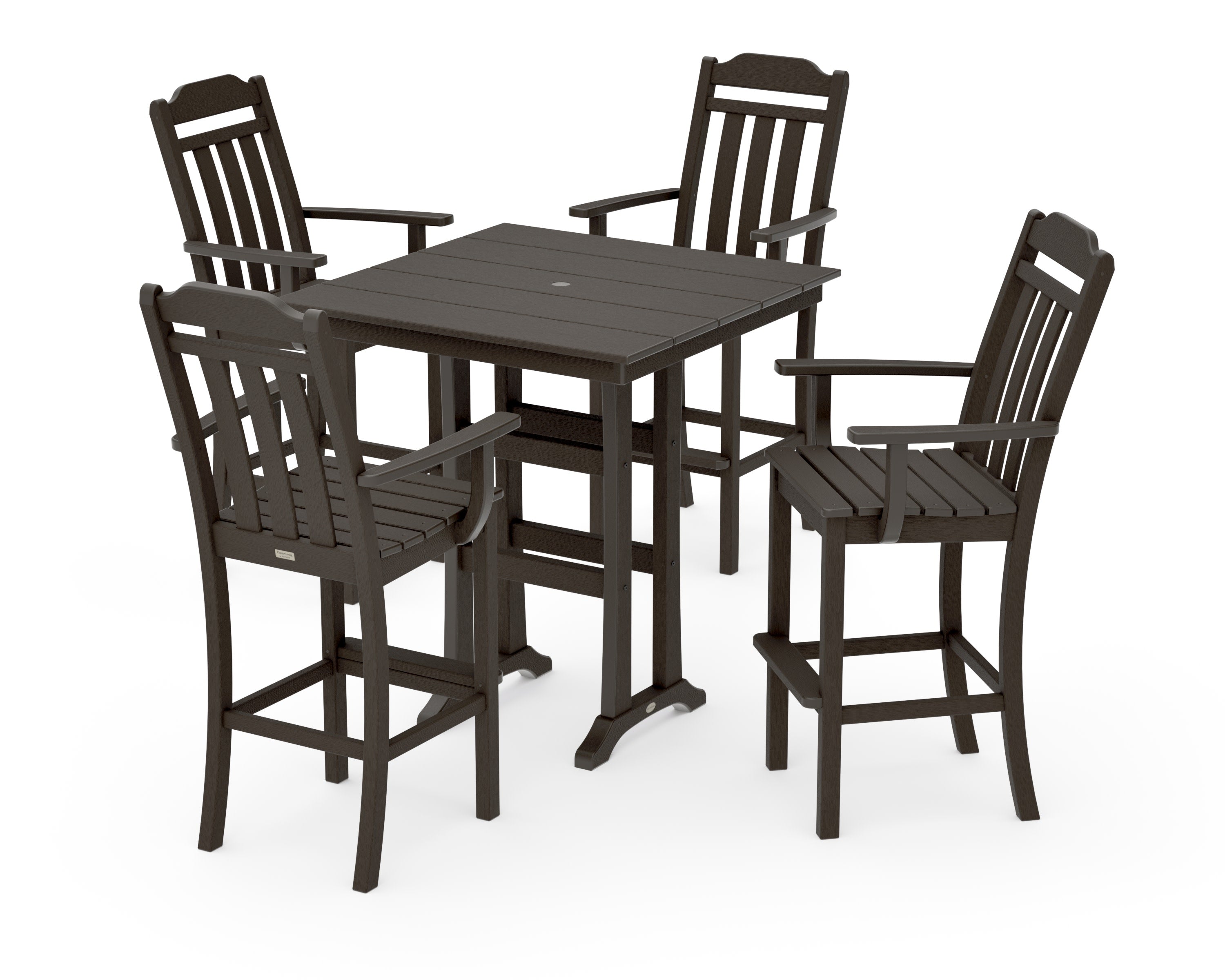 Cottage 5-Piece Farmhouse Bar Set with Trestle Legs in Vintage Coffee