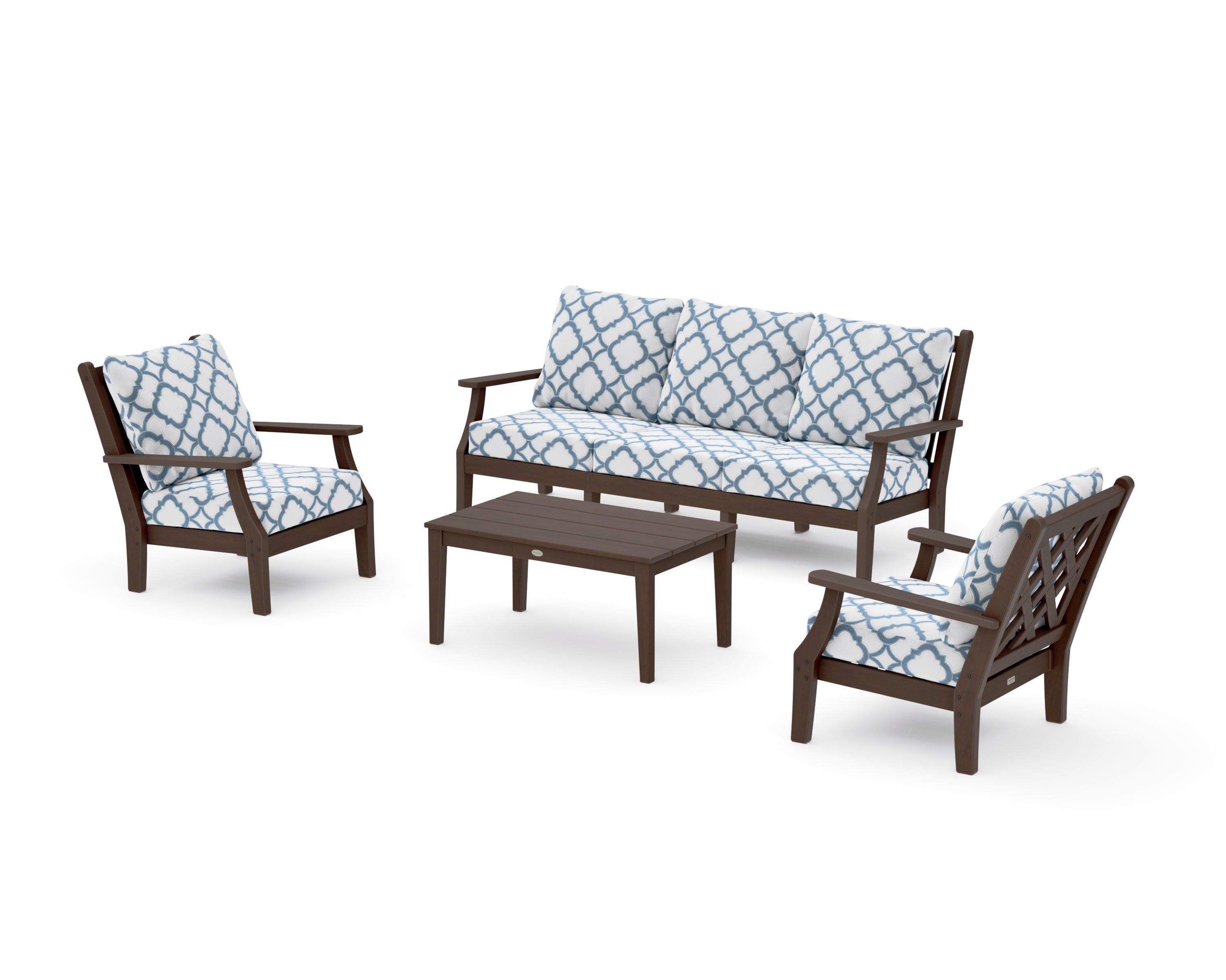 Wovendale 4-Piece Deep Seating Set with Sofa in Kona / Trellis Sky Blue