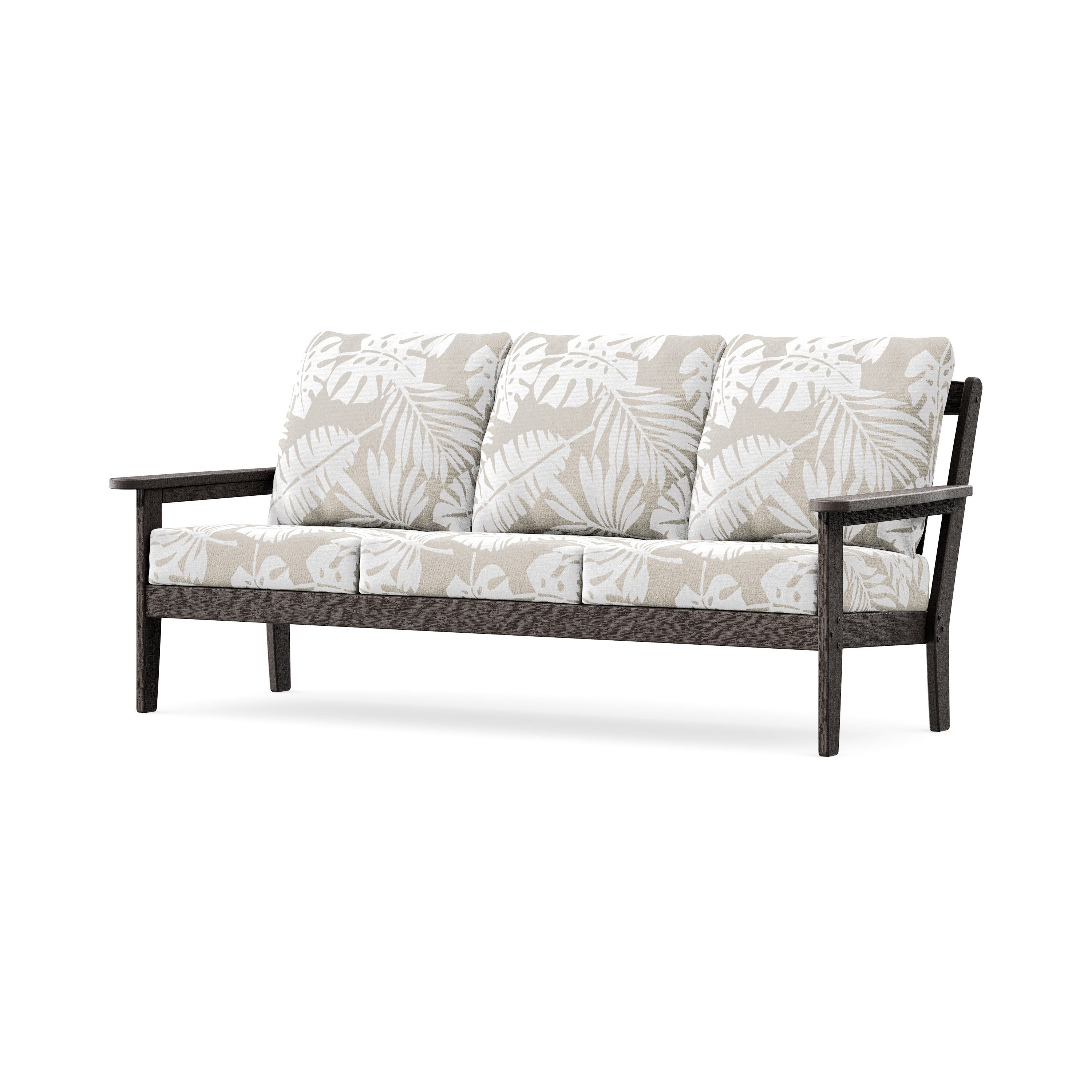 Cottage Deep Seating Sofa in Vintage Coffee / Leaf Dune Burlap