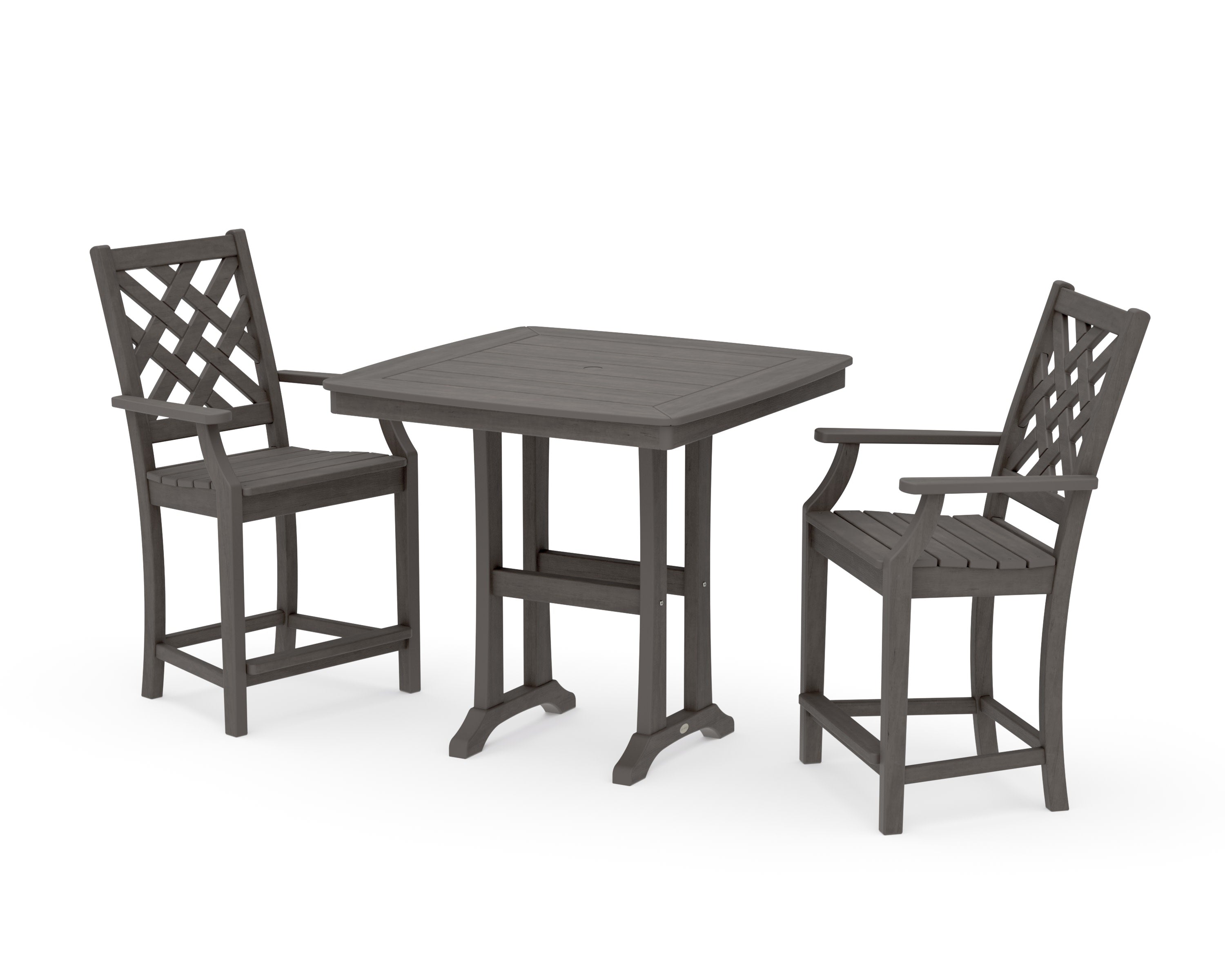 Wovendale 3-Piece Counter Set with Trestle Legs in Driftwood