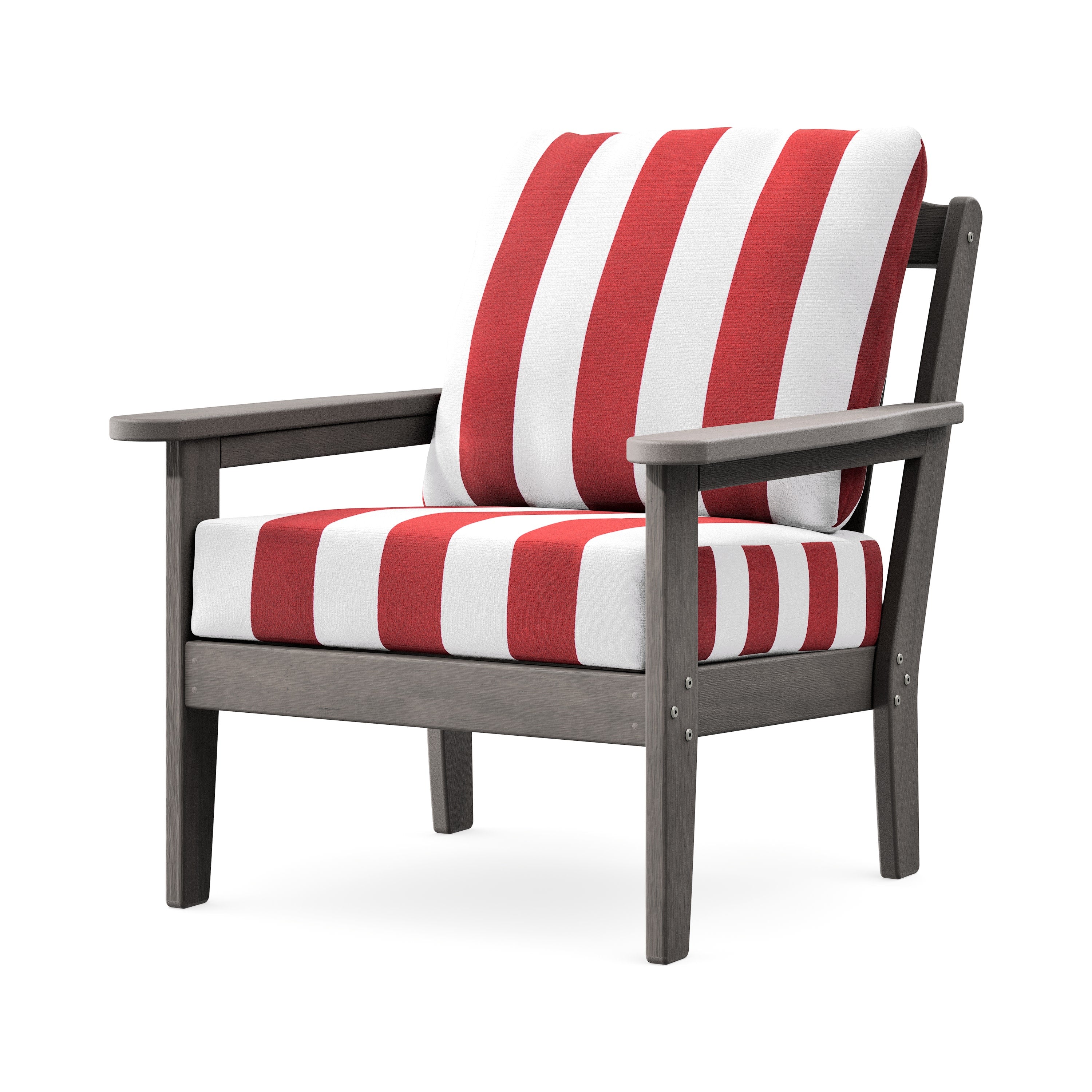 Cottage Deep Seating Chair in Driftwood / Cabana Stripe Crimson