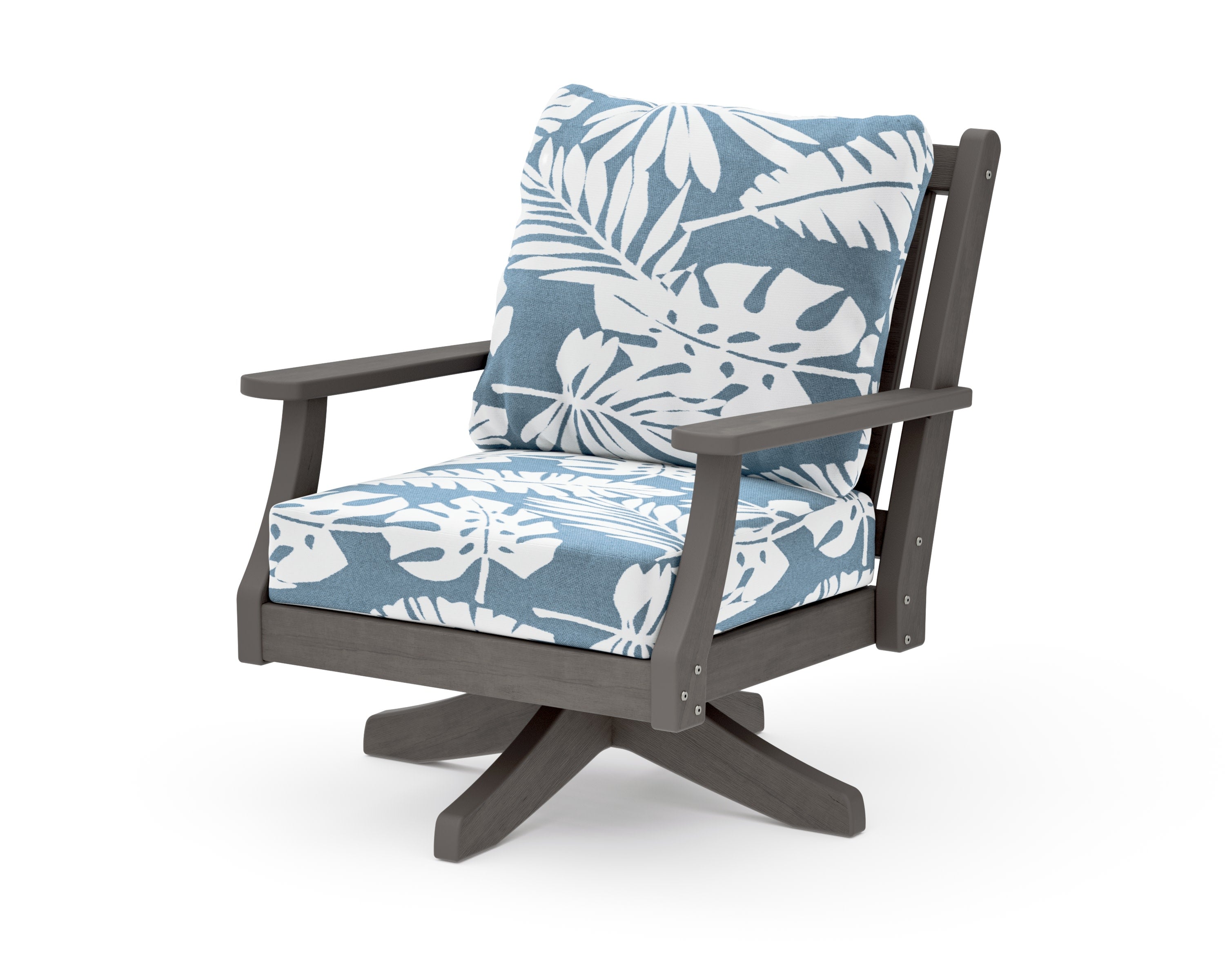 Wovendale Deep Seating Swivel Chair in Driftwood / Leaf Sky Blue