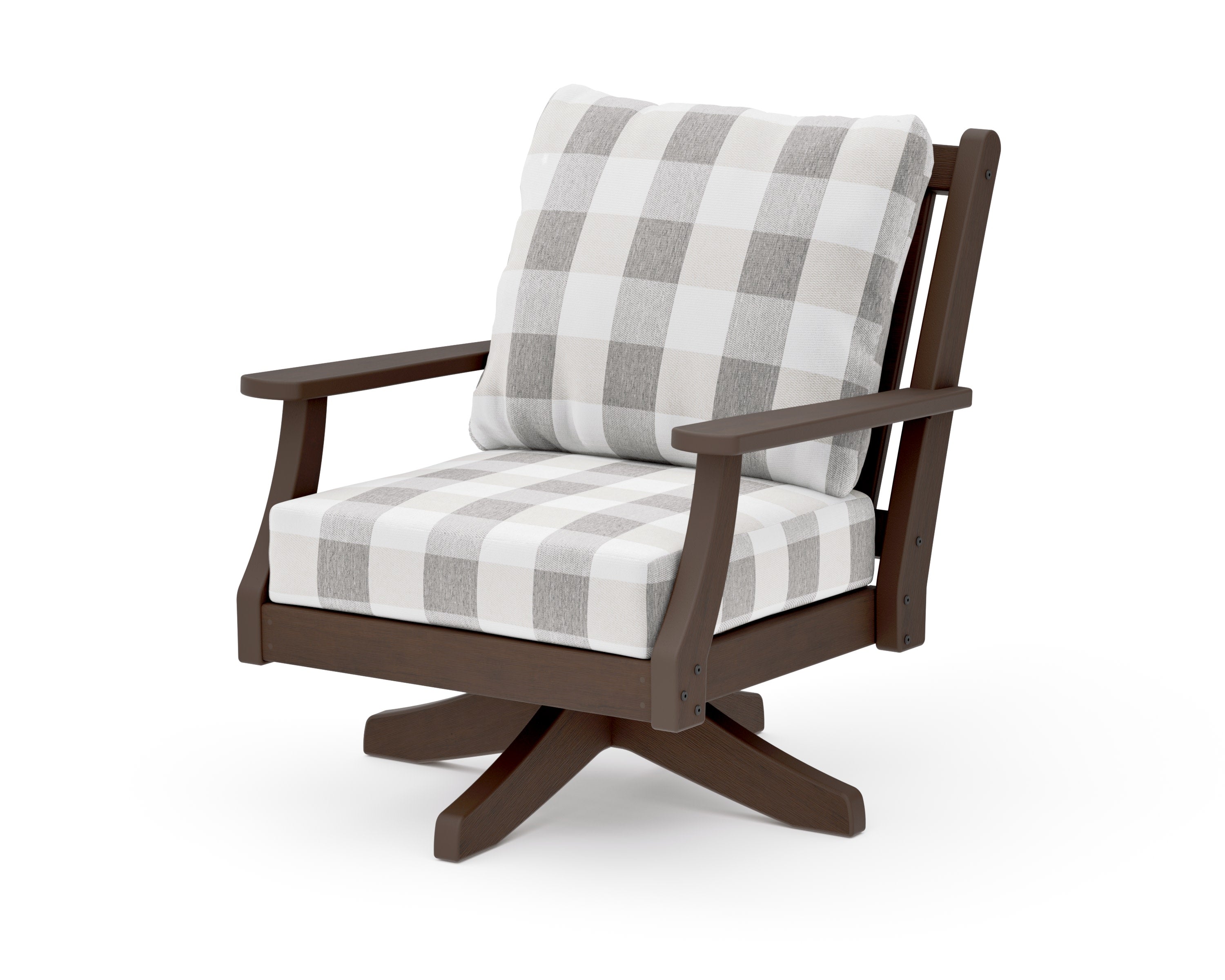 Wovendale Deep Seating Swivel Chair in Kona / Buffalo Plaid Grey Mist