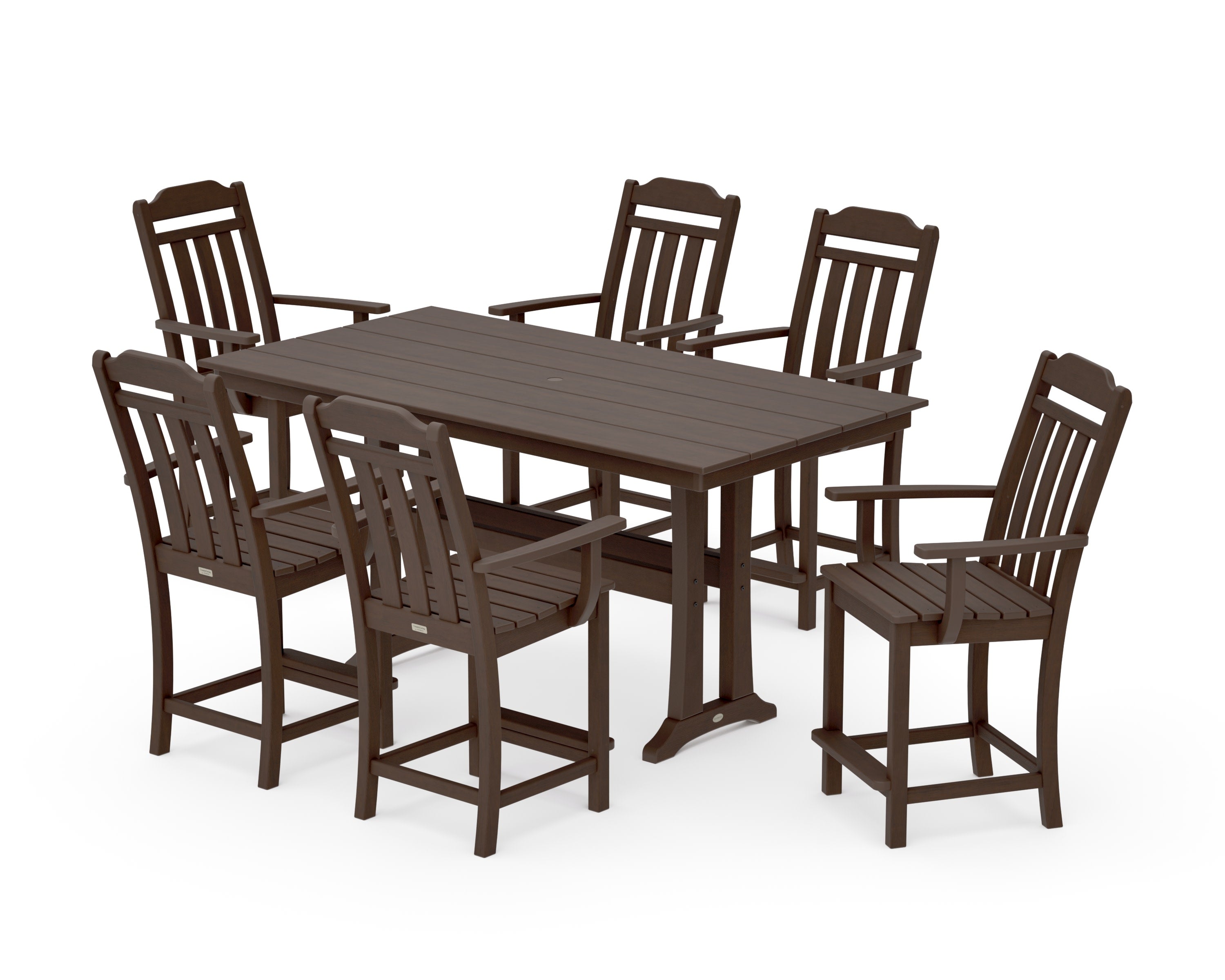 Cottage Arm Chair 7-Piece Farmhouse Counter Set with Trestle Legs in Kona