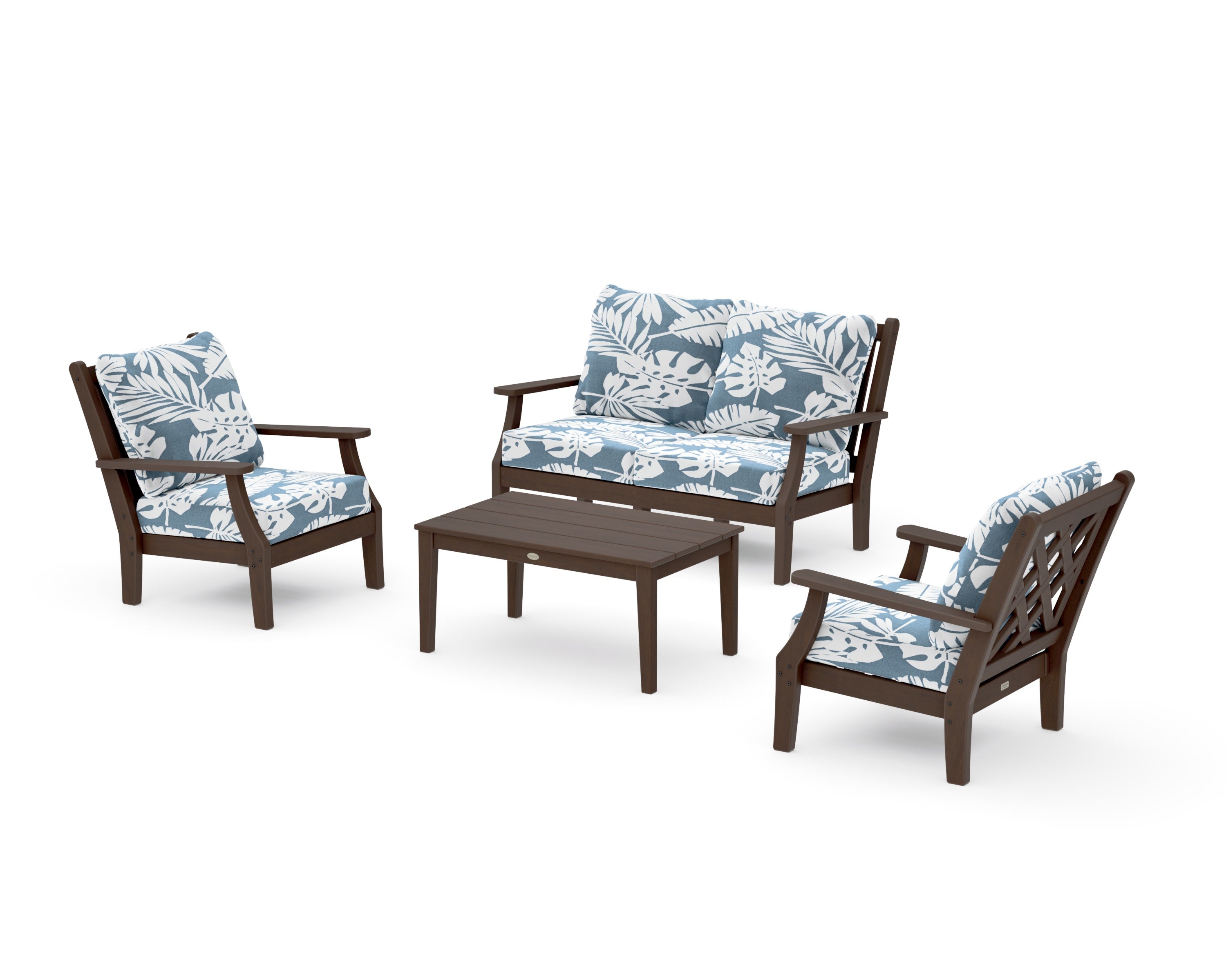 Wovendale 4-Piece Deep Seating Set with Loveseat in Kona / Leaf Sky Blue