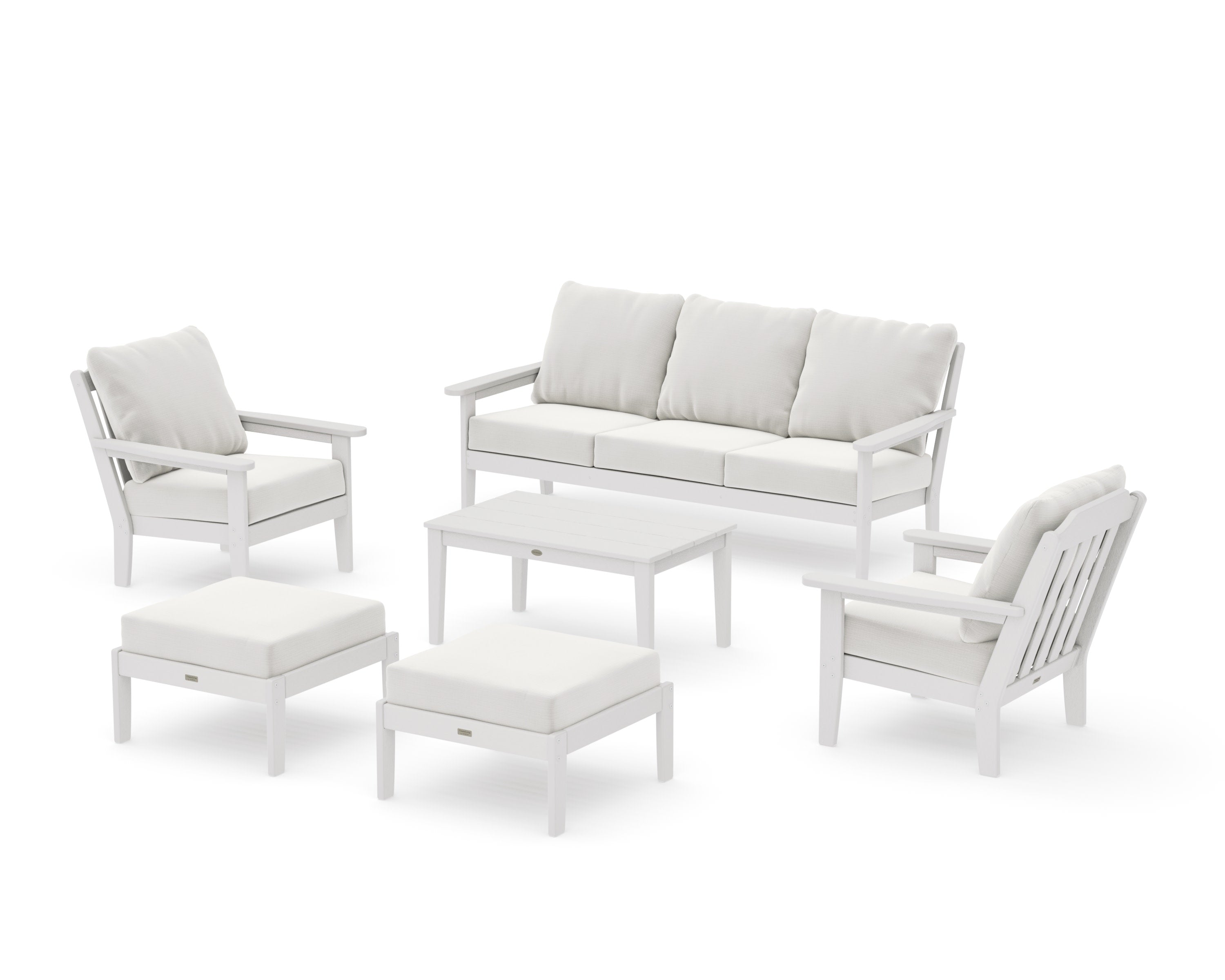 Cottage 6-Piece Lounge Sofa Set in Vintage White / Natural Linen