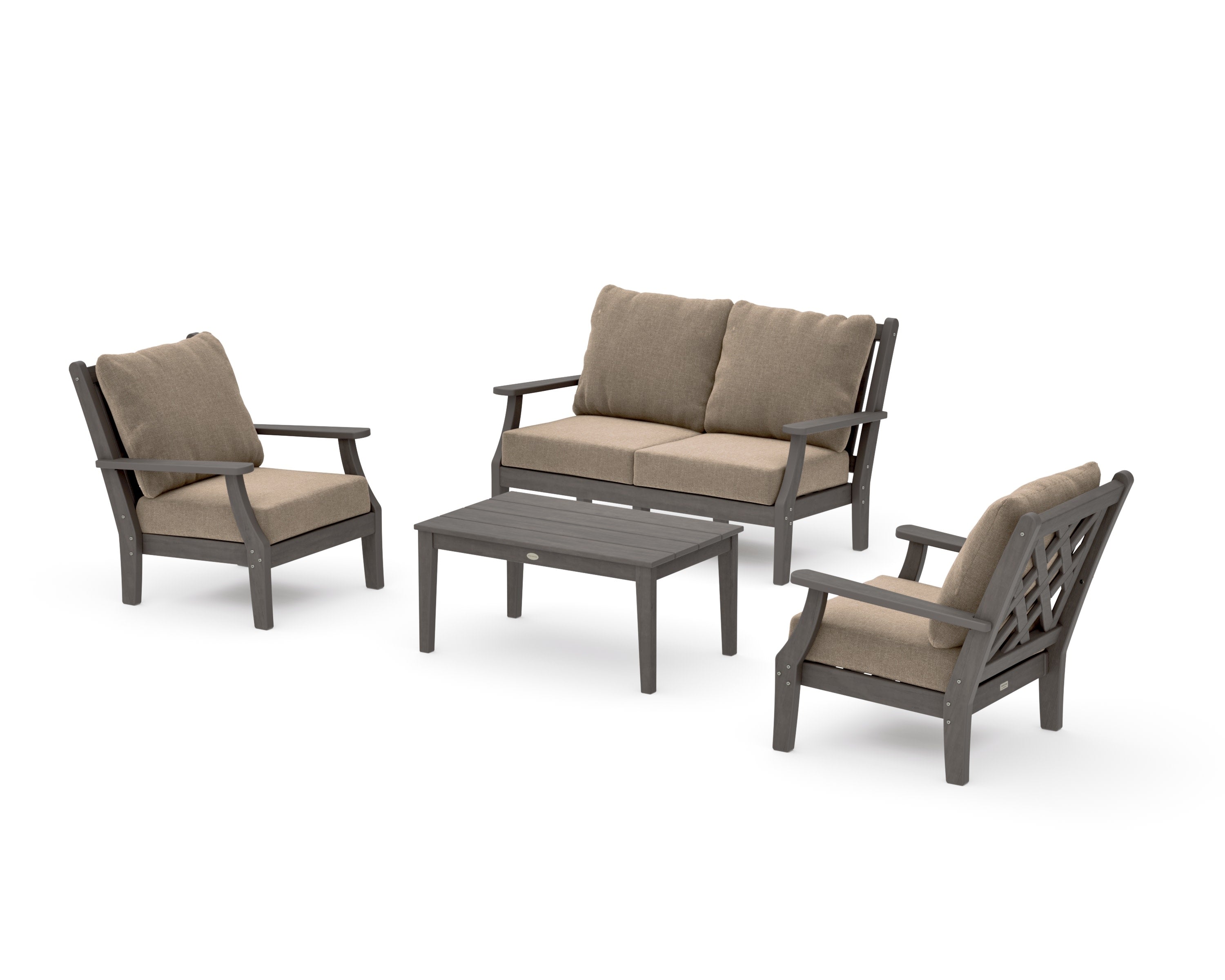 Wovendale 4-Piece Deep Seating Set with Loveseat in Driftwood / Spiced Burlap