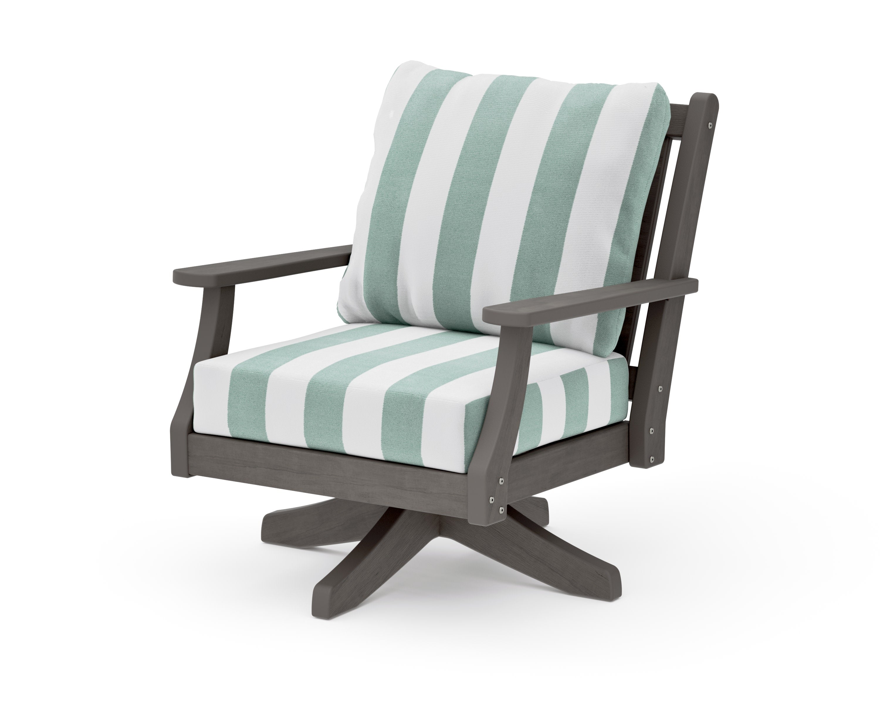 Wovendale Deep Seating Swivel Chair in Driftwood / Cabana Stripe Glacier Spa