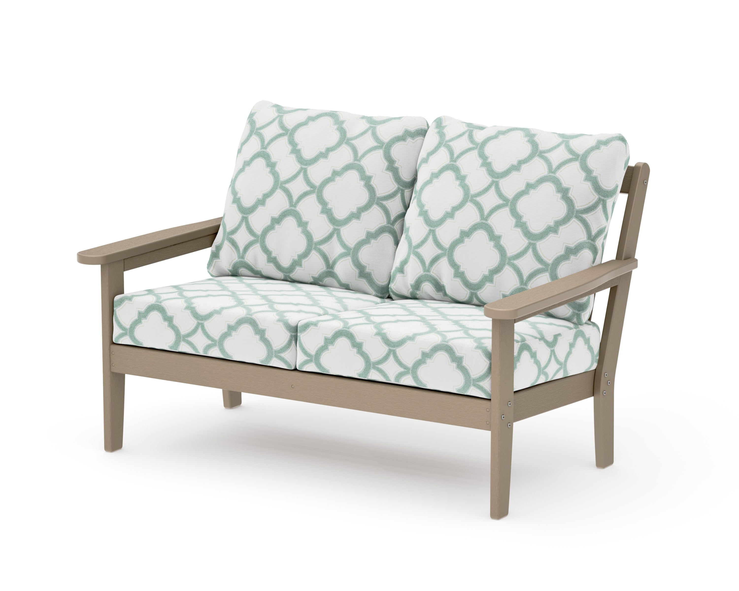 Cottage Deep Seating Loveseat in Vintage Sahara / Trellis Glacier Spa