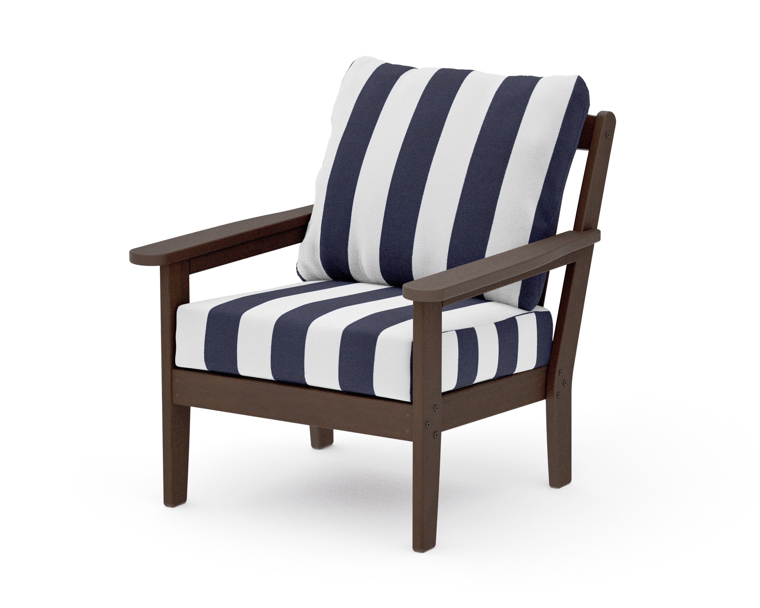 Cottage Deep Seating Chair in Kona / Cabana Stripe Navy