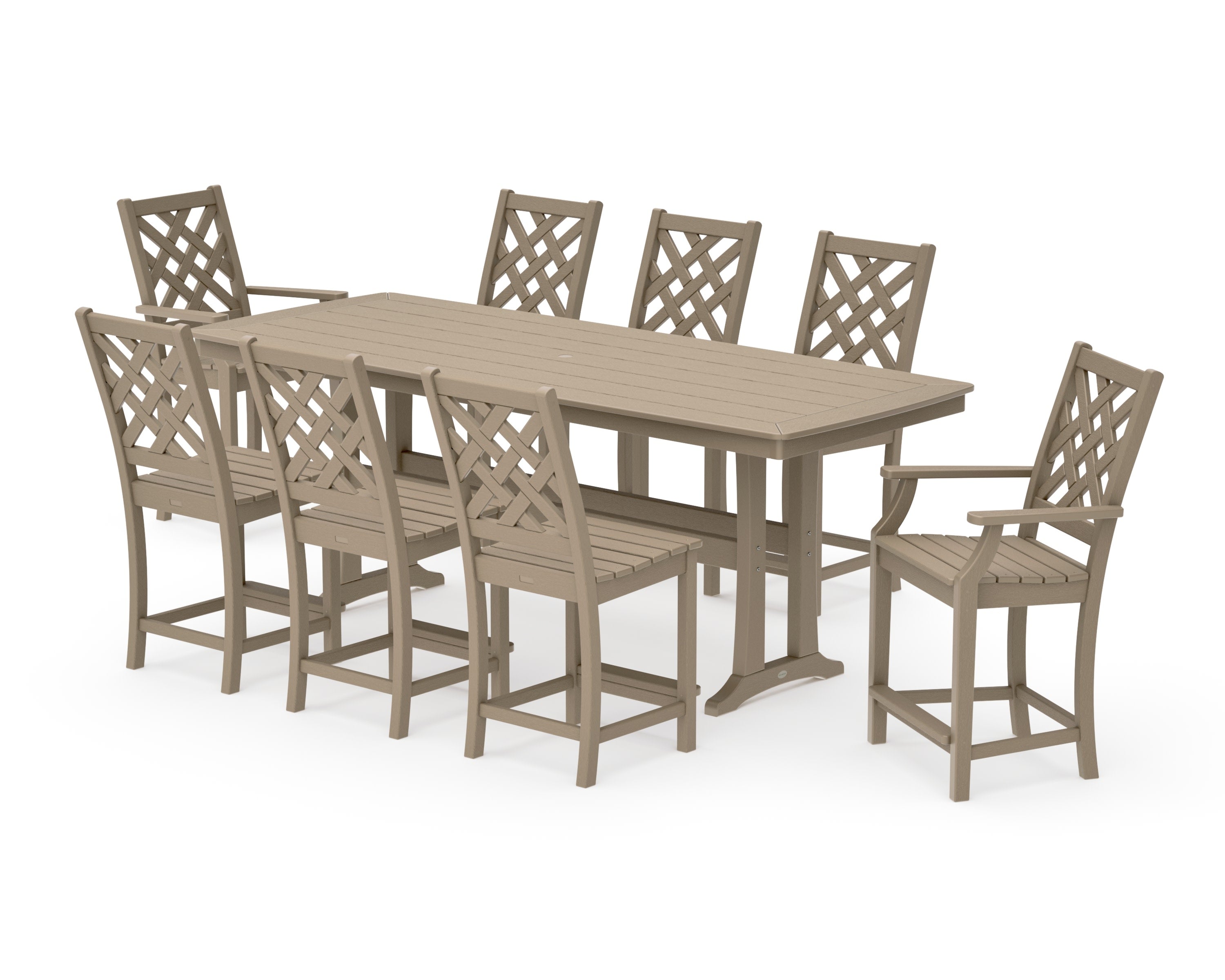 Wovendale 9-Piece Counter Set with Trestle Legs in Vintage Sahara