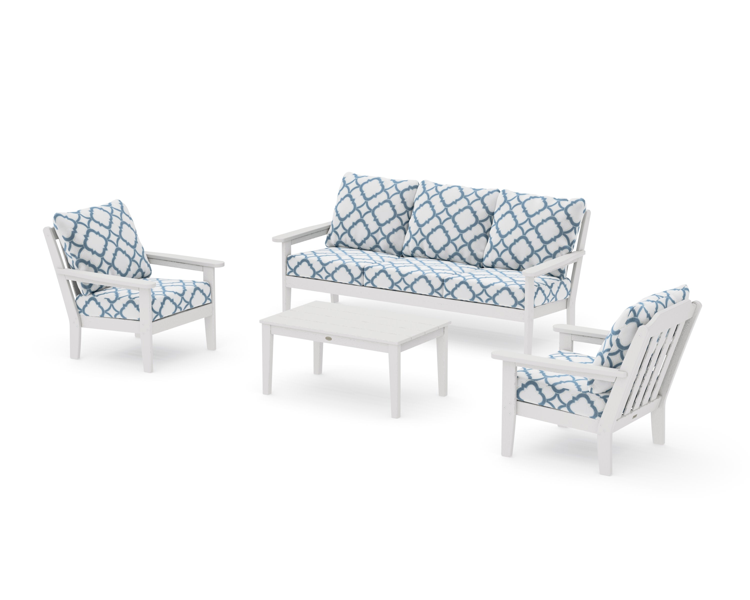 Cottage 4-Piece Deep Seating Set with Sofa in Vintage White / Trellis Sky Blue