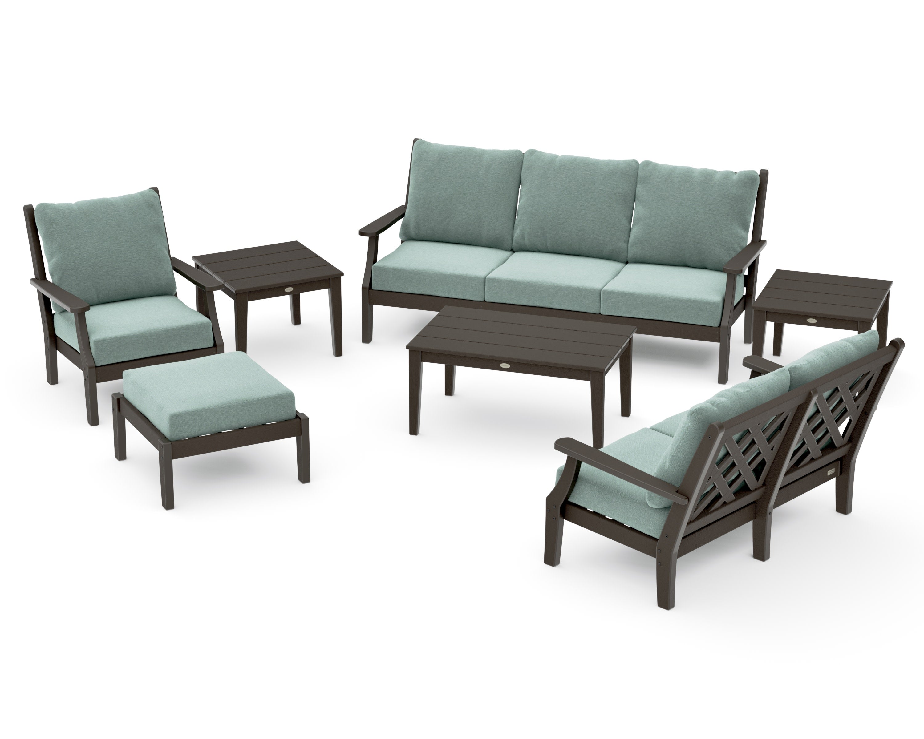 Wovendale 7-Piece Deep Seating Set in Vintage Coffee / Glacier Spa